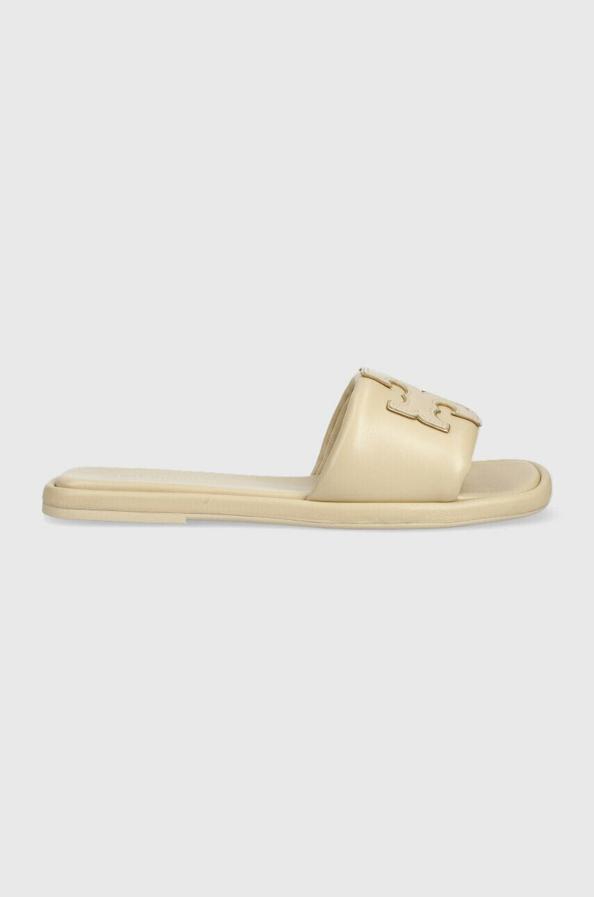 Tory Burch bőr papucs 79985-200 bézs női Double T Sport Slide - Pepit.hu