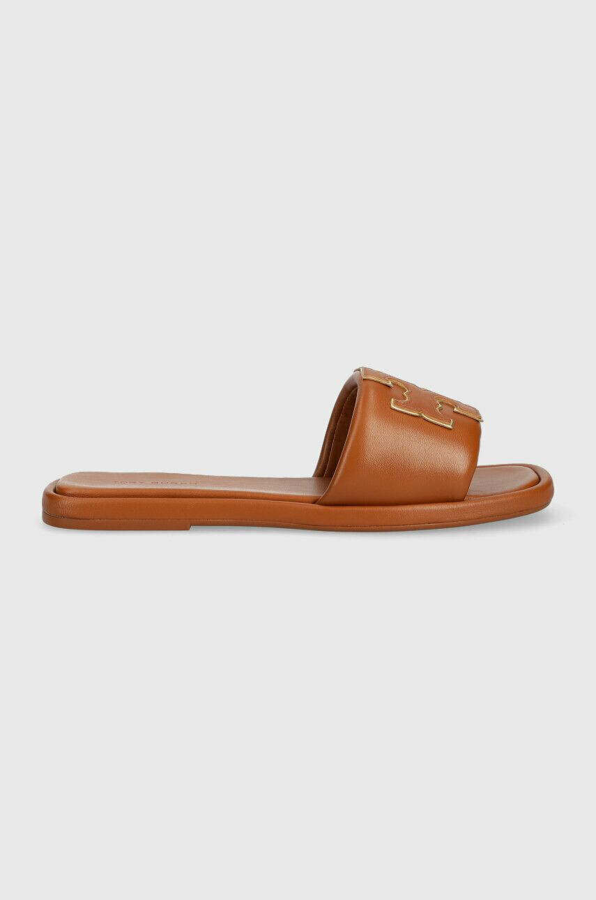 Tory Burch bőr papucs Double T Sport Slide barna női 79985-202 - Pepit.hu