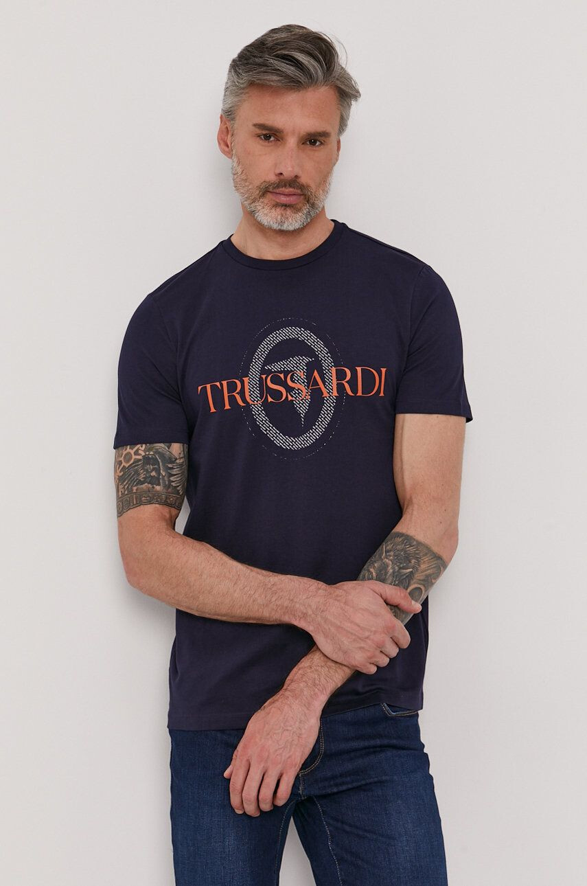 Trussardi Jeans t-shirt sötétkék férfi nyomott mintás - Pepit.hu