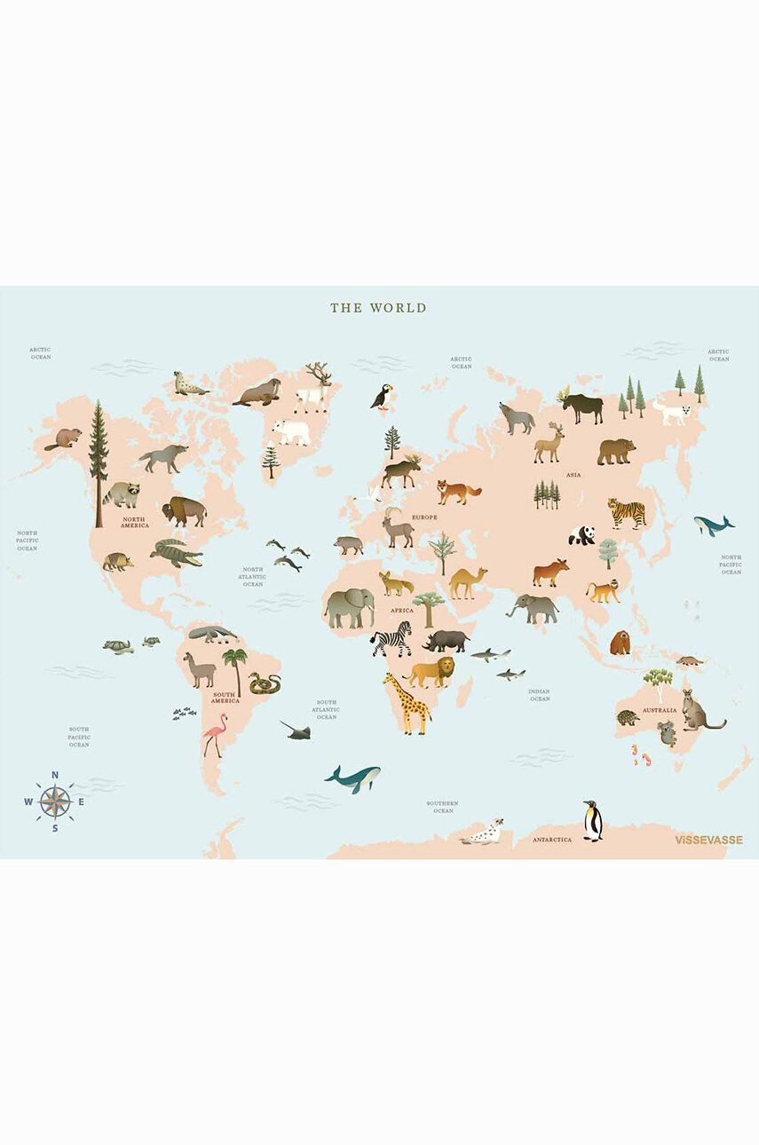 Vissevasse poszter World Map Animal 50x70 cm - Pepit.hu