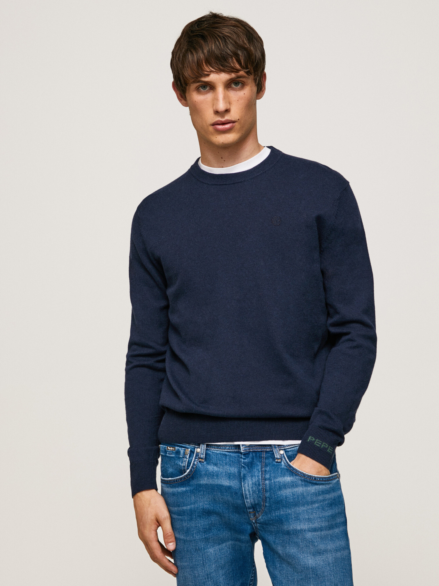 Pepe Jeans Andre Crew Neck Pulóver Kék - Pepit.hu