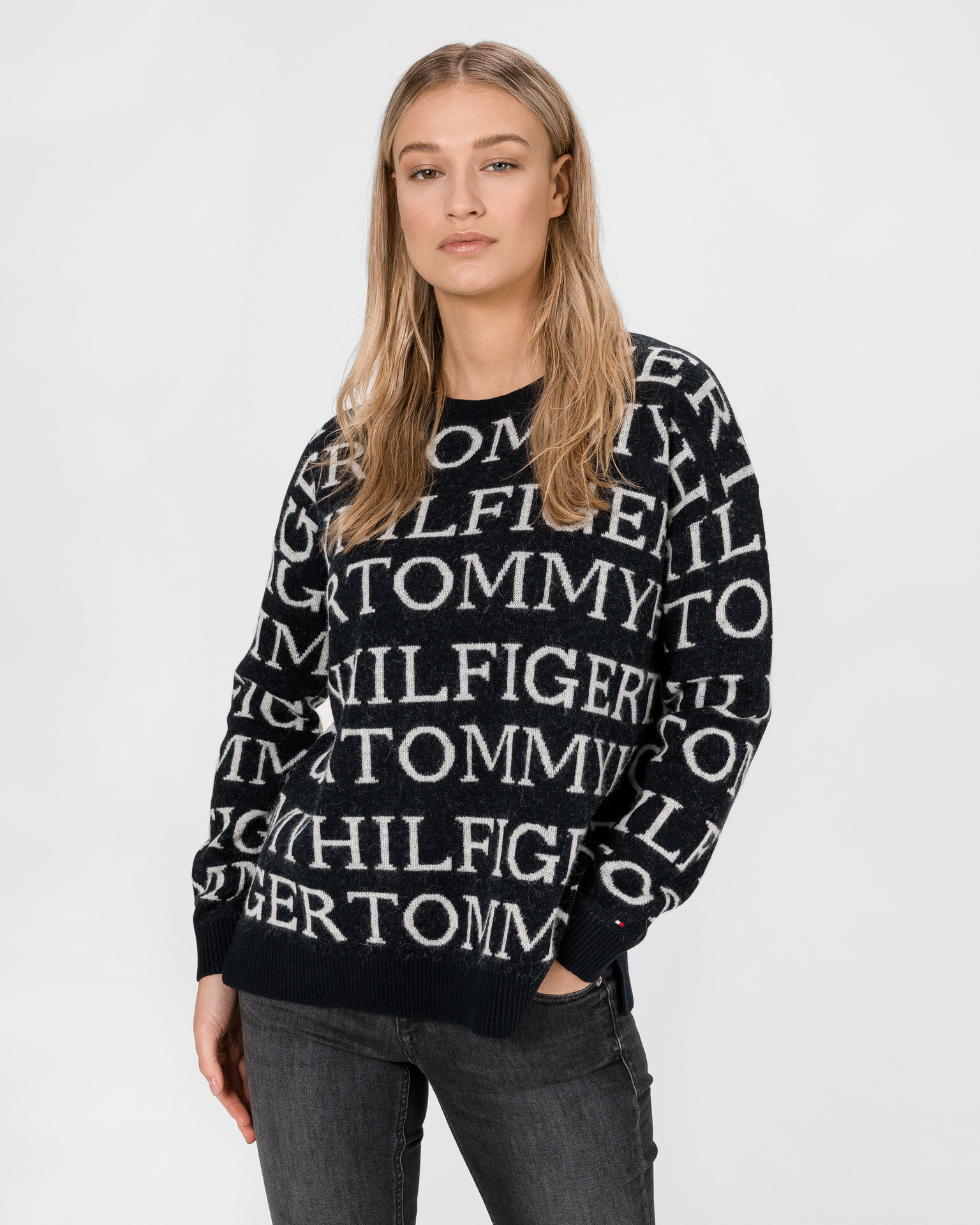 Tommy Hilfiger All-Over Pulóver Kék - Pepit.hu