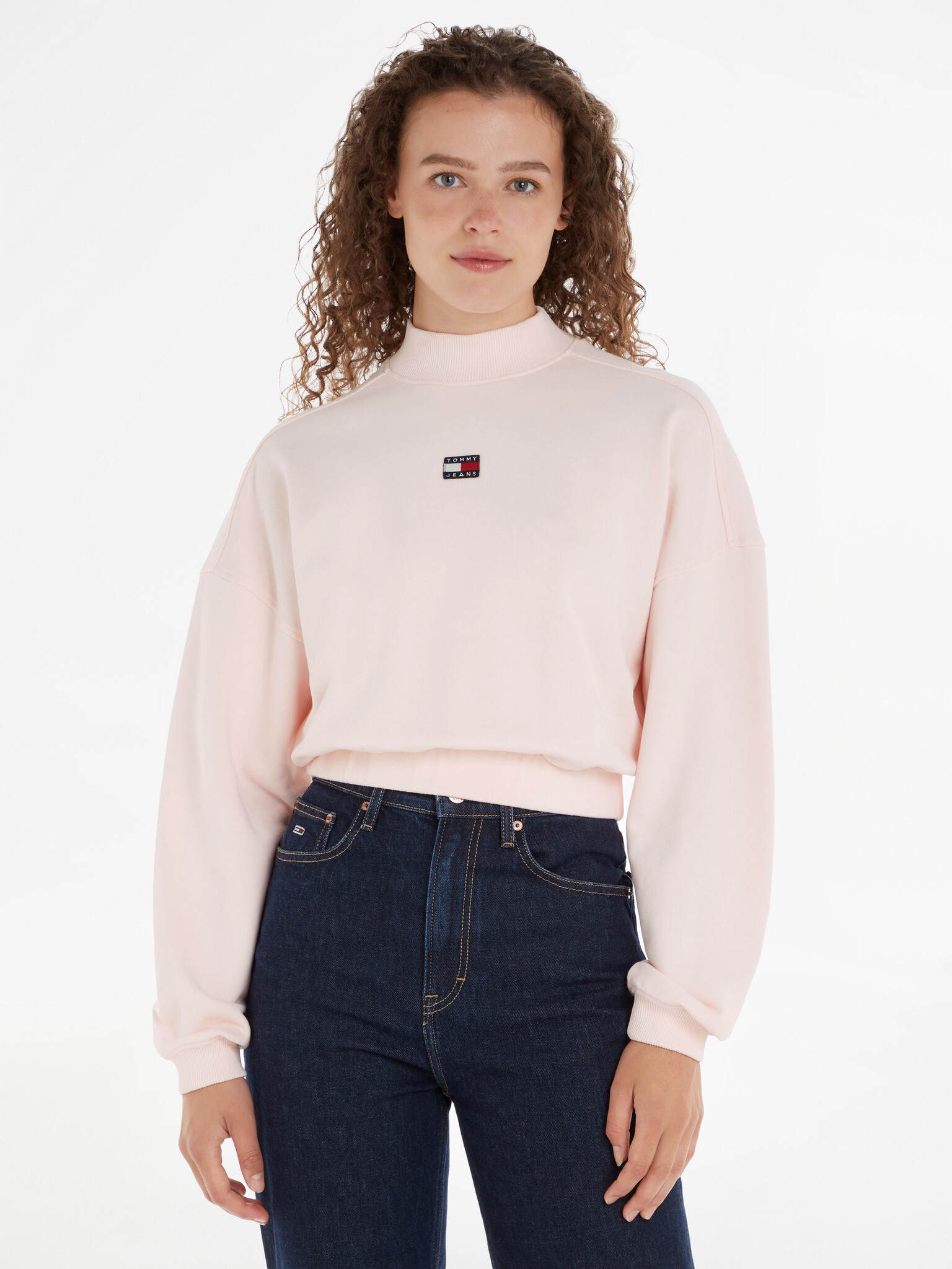 Tommy Jeans Mock Neck Badge Boxy Cropped Melegítő felső Rózsaszín - Pepit.hu