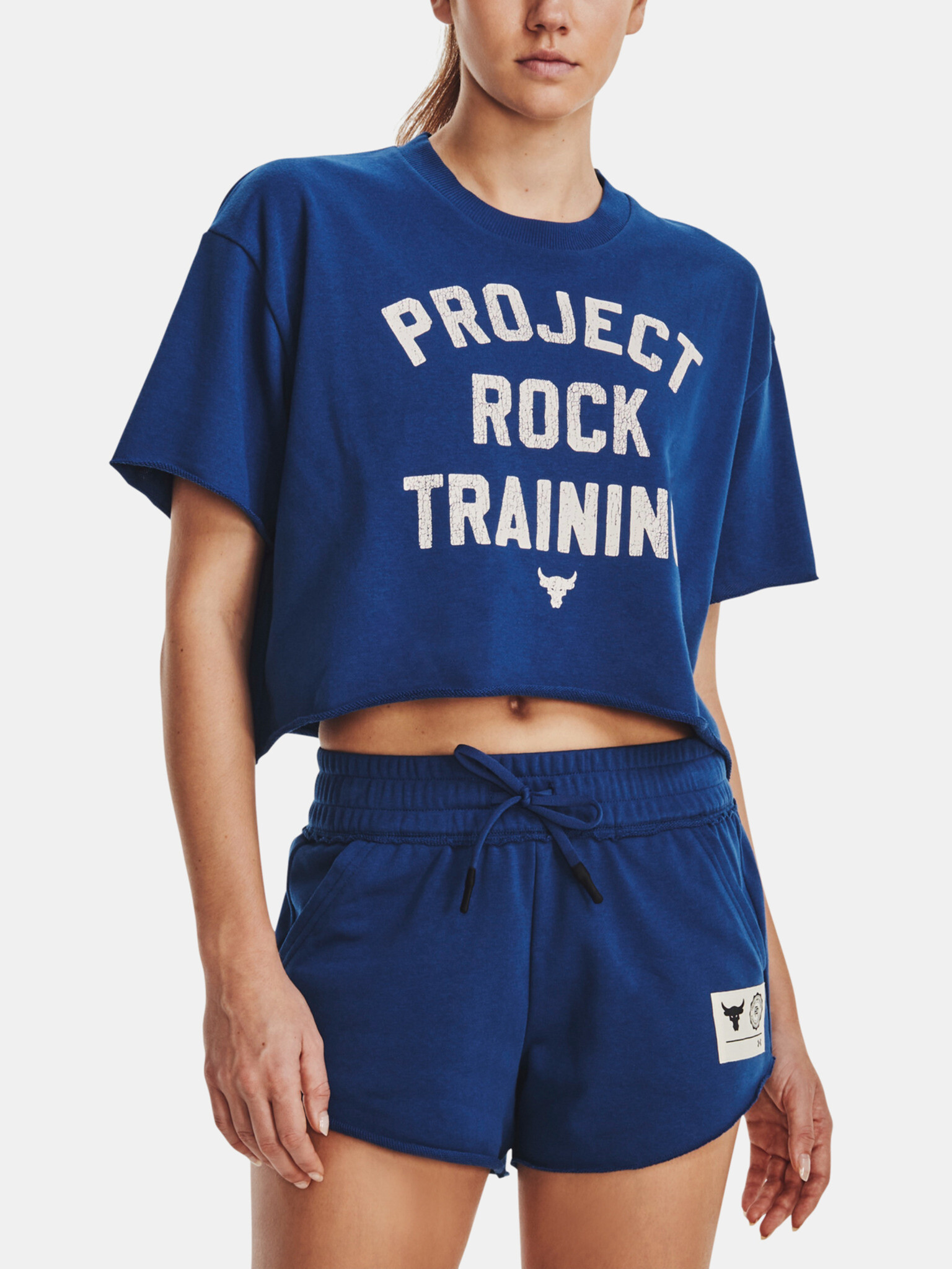 Under Armour Project Rock SS Crop Rvl Terry TG Top Kék - Pepit.hu