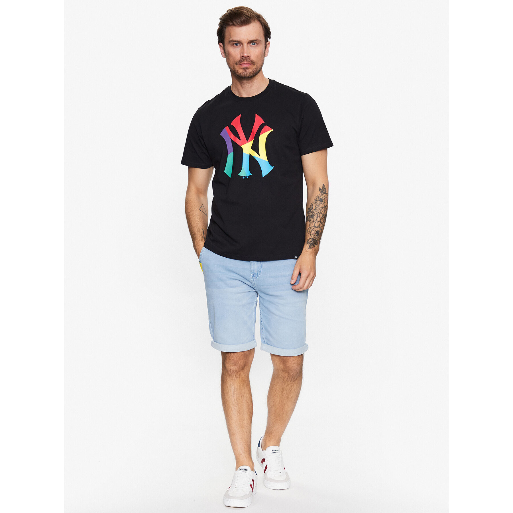 47 Brand Póló New York Yankees Fractal '47 Echo Tee Fekete Regular Fit - Pepit.hu