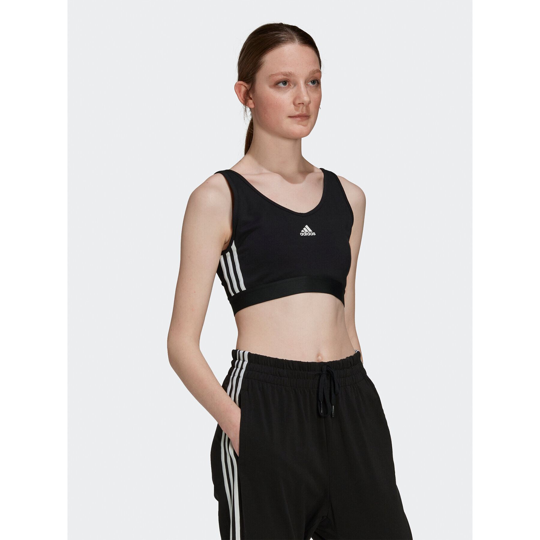 adidas Blúz Essentials 3-Stripes Crop Top With Removable Pads GS1343 Fekete - Pepit.hu