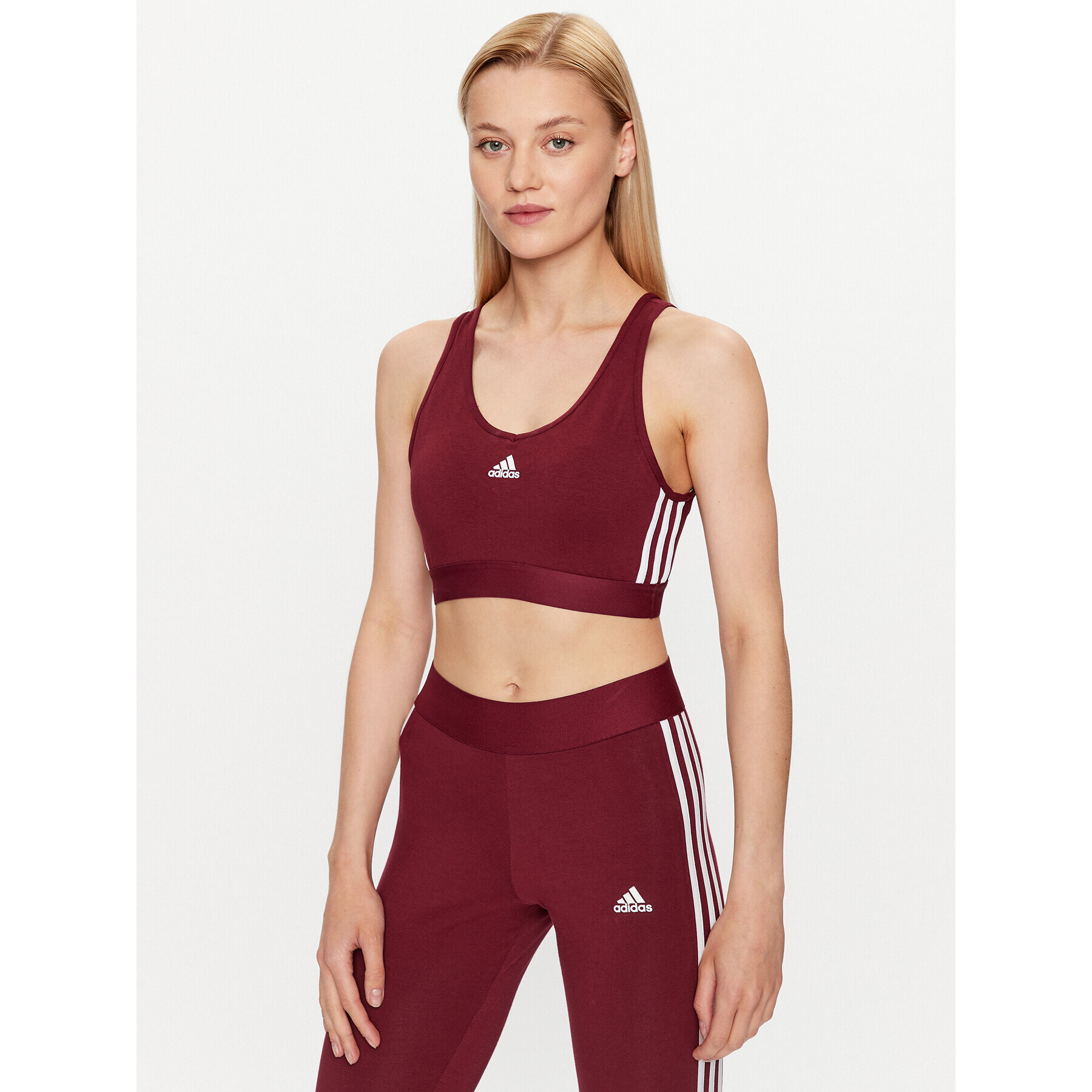 adidas Blúz Essentials 3-Stripes Crop Top With Removable Pads IK8320 Piros - Pepit.hu