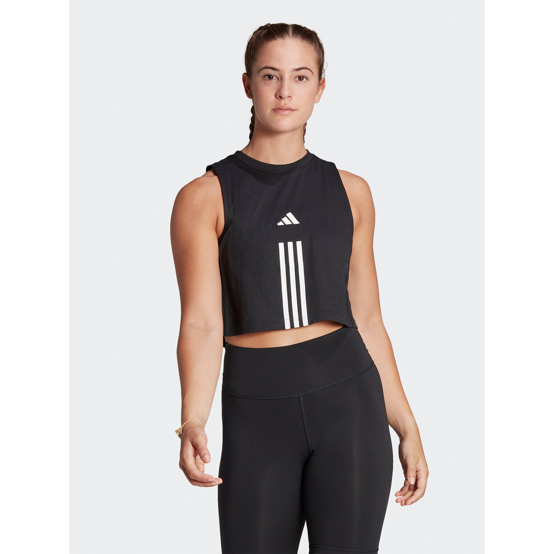 adidas Felső Train Essentials Train Cotton 3-Stripes Crop HR7847 Fekete Loose Fit - Pepit.hu