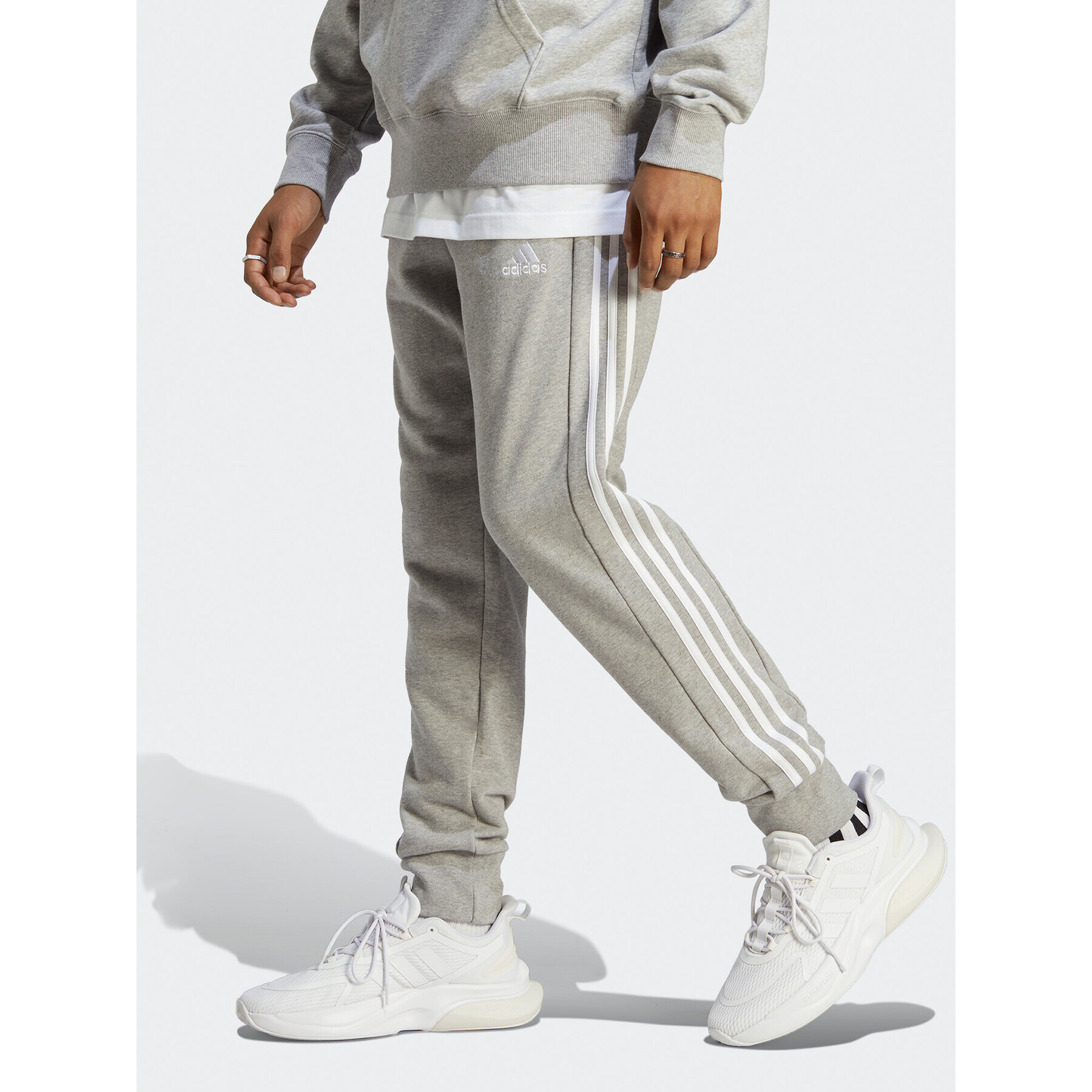 adidas Melegítő alsó Essentials French Terry Tapered Cuff 3-Stripes Joggers IC9407 Szürke Regular Fit - Pepit.hu