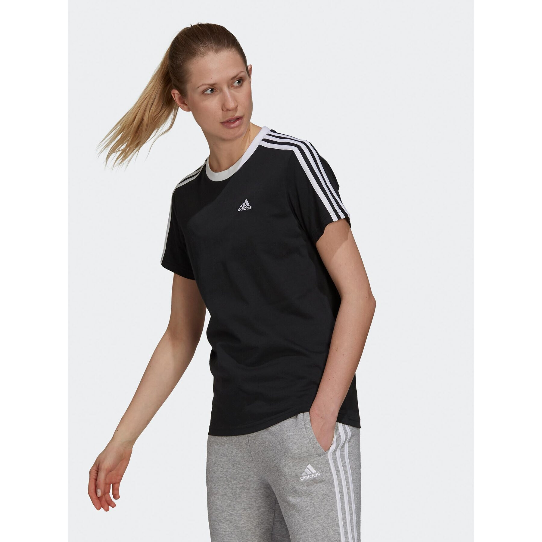 adidas Póló Essentials 3-Stripes GS1379 Fekete Loose Fit - Pepit.hu