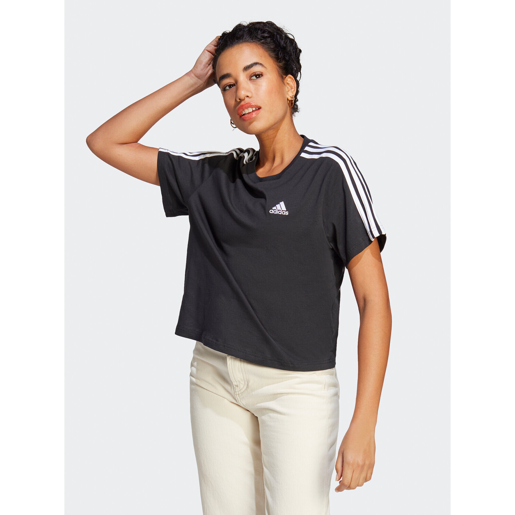 adidas Póló Essentials 3-Stripes Single Jersey Crop Top HR4913 Fekete Loose Fit - Pepit.hu