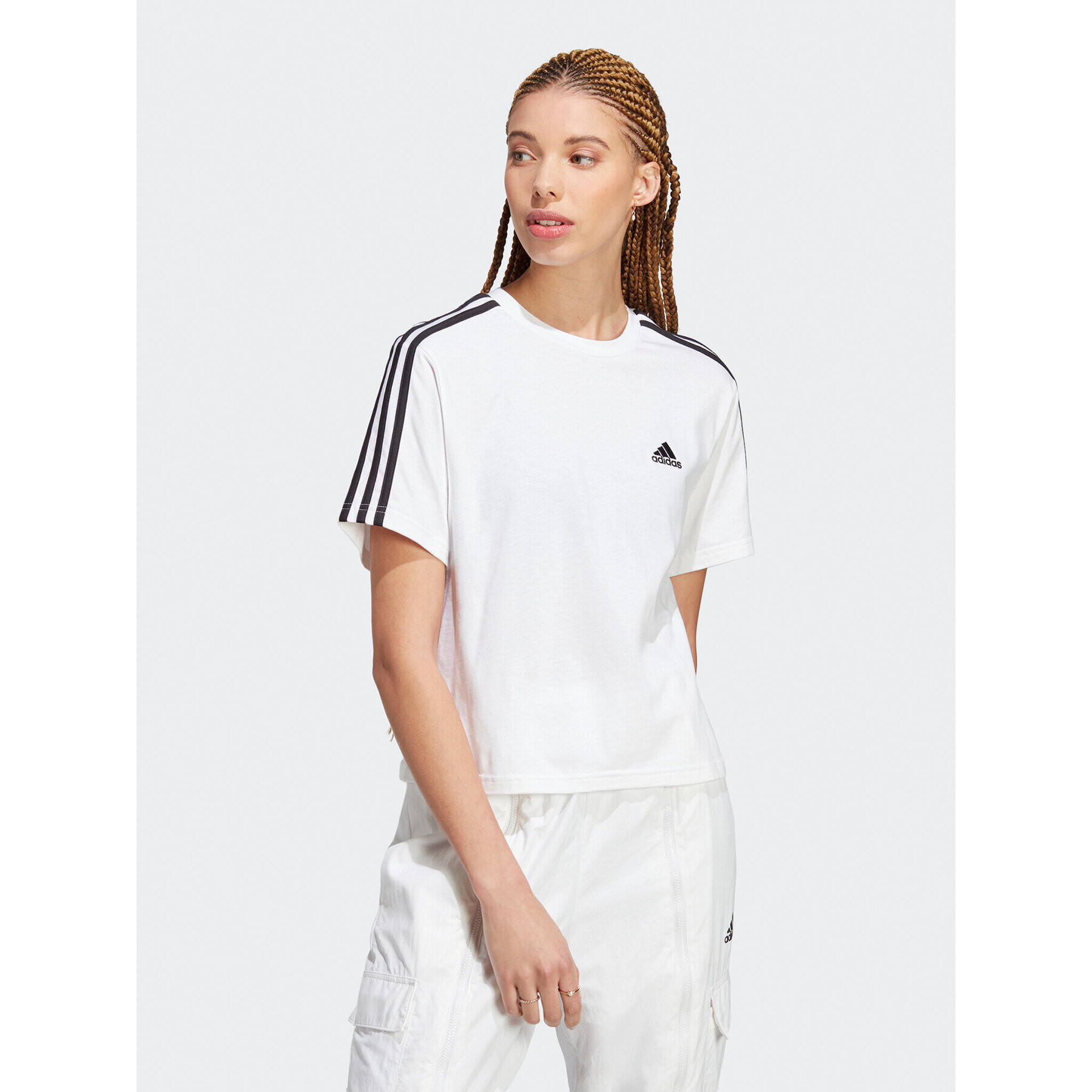 adidas Póló Essentials 3-Stripes Single Jersey Crop Top HR4915 Fehér Loose Fit - Pepit.hu