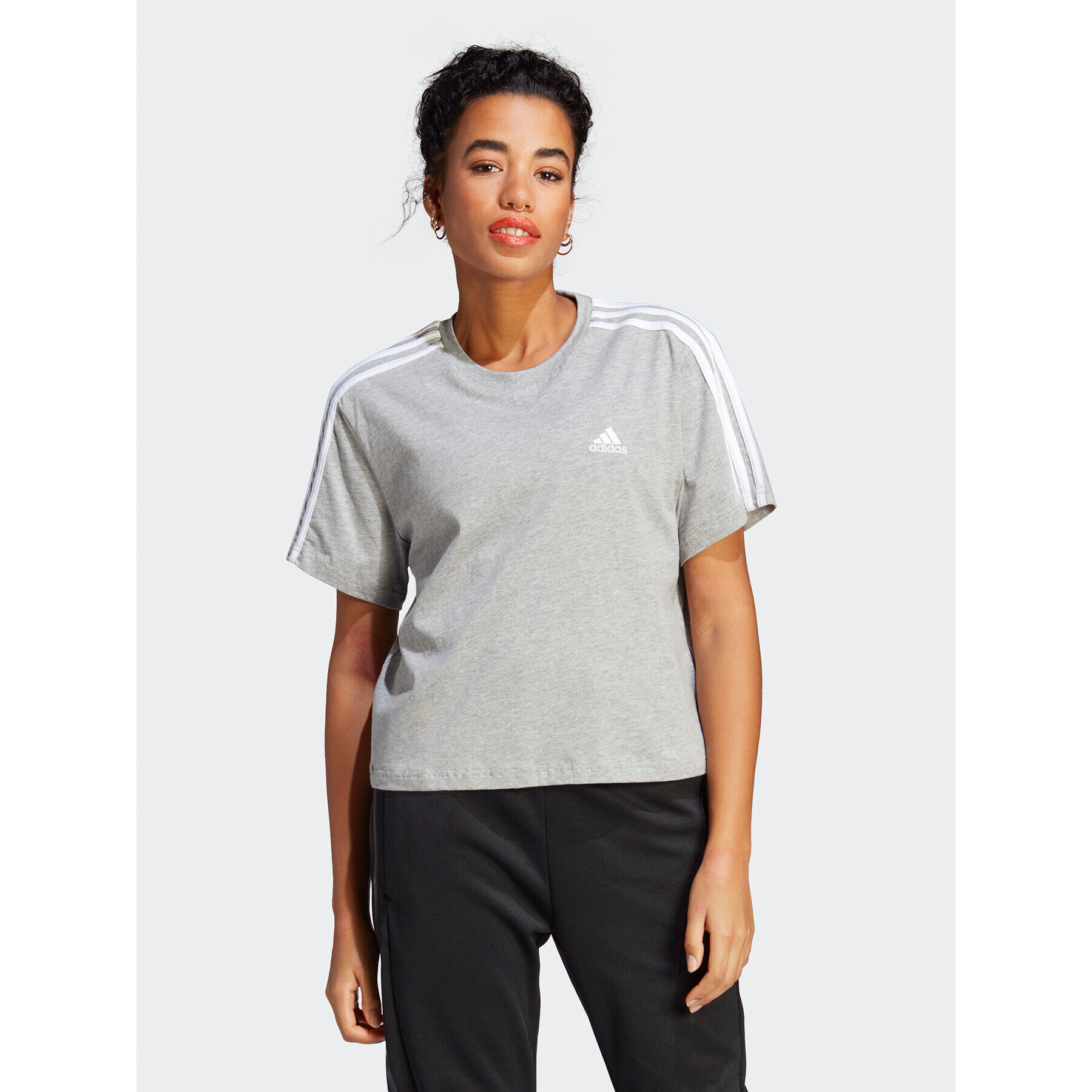 adidas Póló Essentials 3-Stripes Single Jersey Crop Top HR4916 Szürke Loose Fit - Pepit.hu