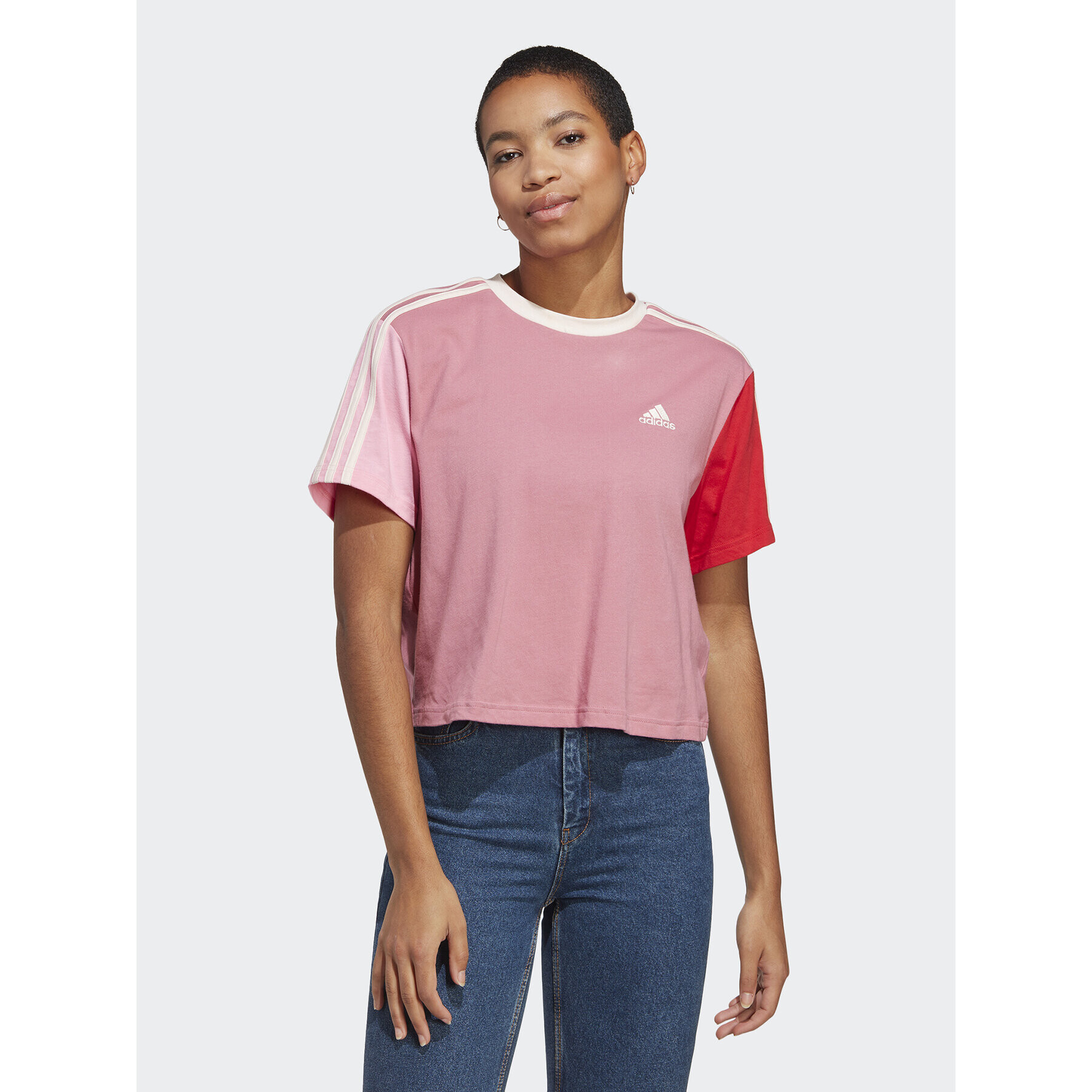 adidas Póló Essentials 3-Stripes Single Jersey Crop Top IC9926 Rózsaszín Loose Fit - Pepit.hu