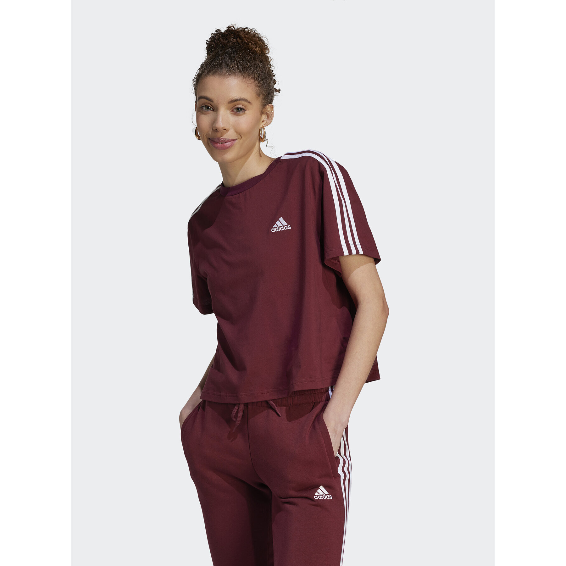 adidas Póló Essentials 3-Stripes Single Jersey Crop Top IL3410 Piros Loose Fit - Pepit.hu