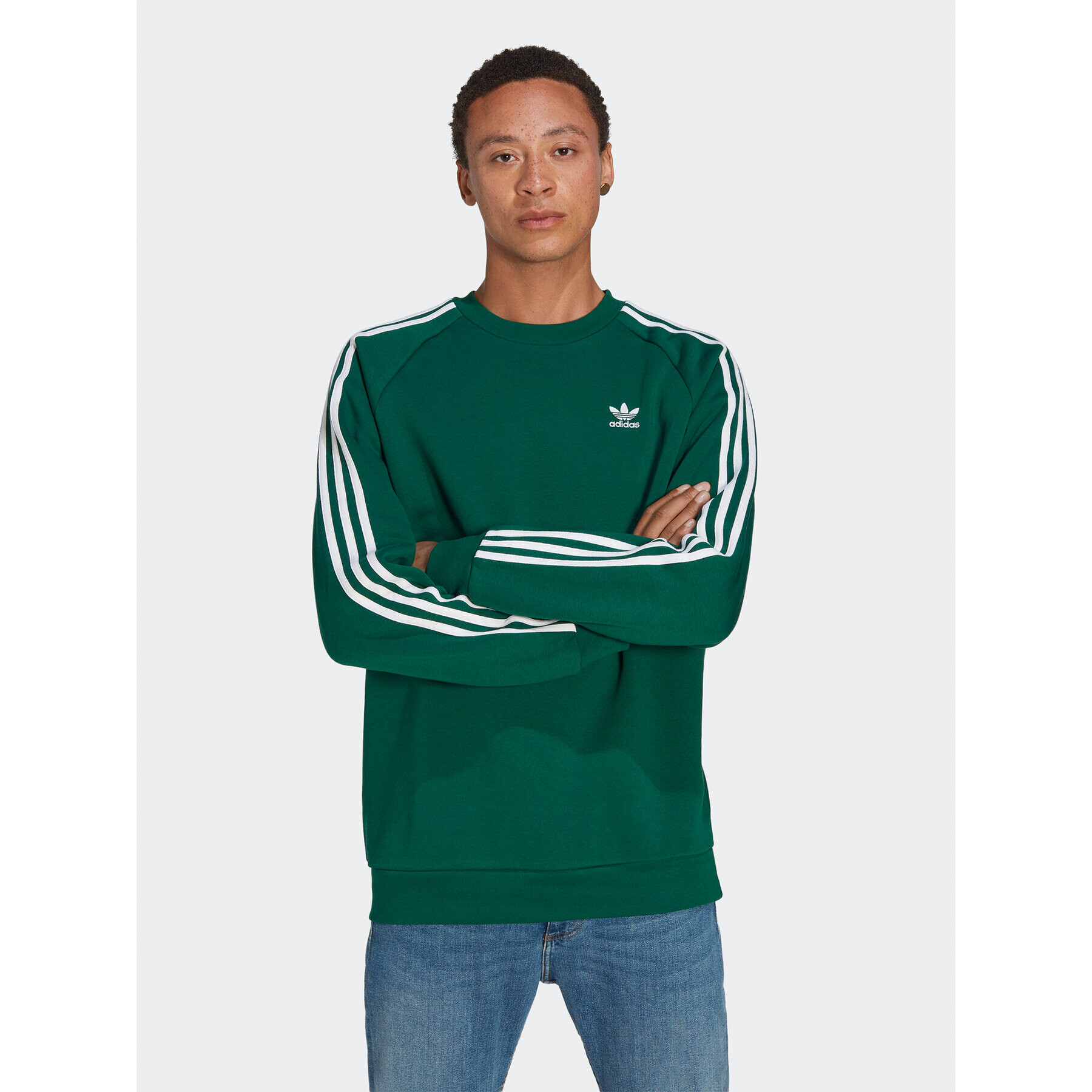 adidas Pulóver Adicolor Classics 3-Stripes Crew Sweatshirt IA4863 Zöld Regular Fit - Pepit.hu