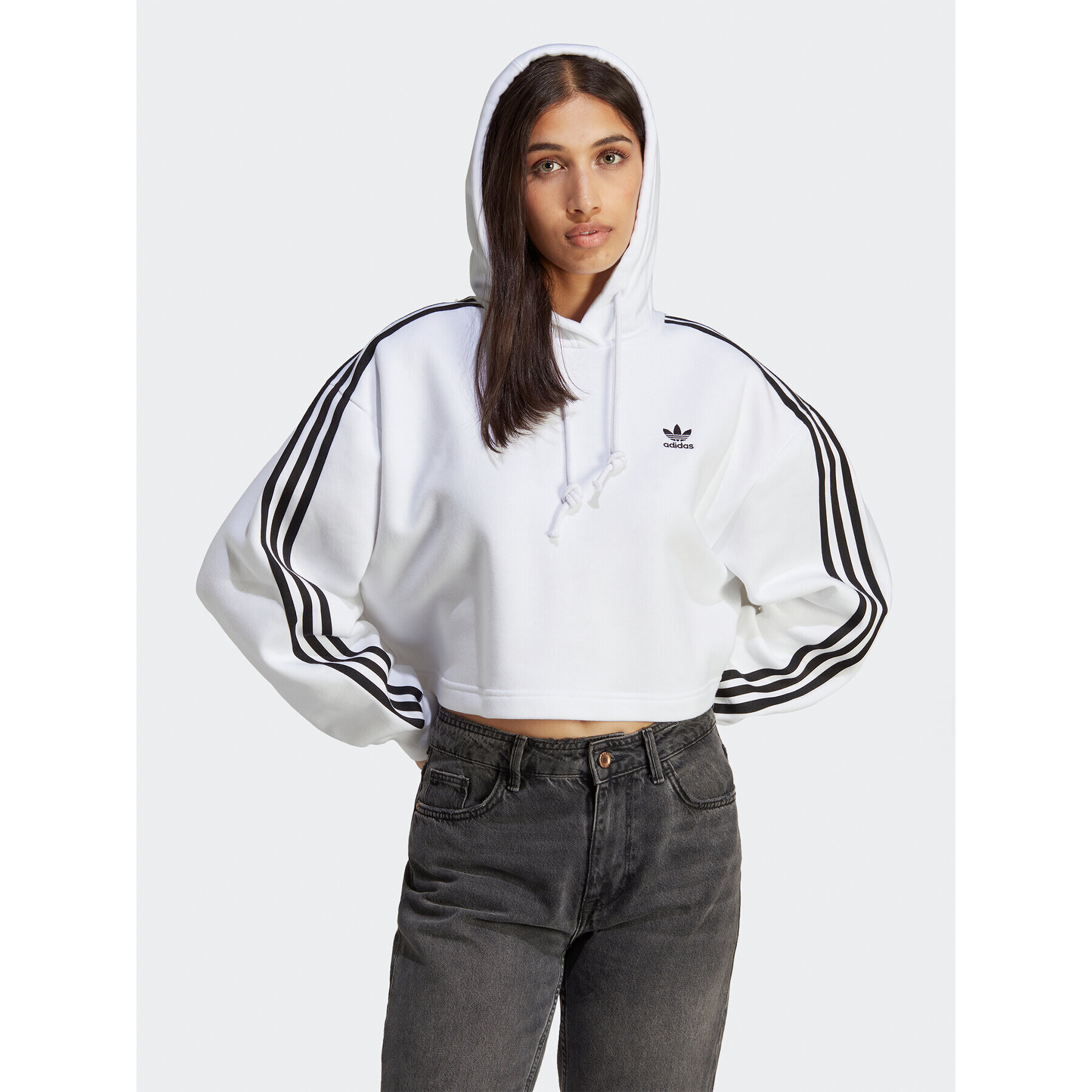 adidas Pulóver Adicolor Classics Crop Hoodie IB7387 Fehér Loose Fit - Pepit.hu