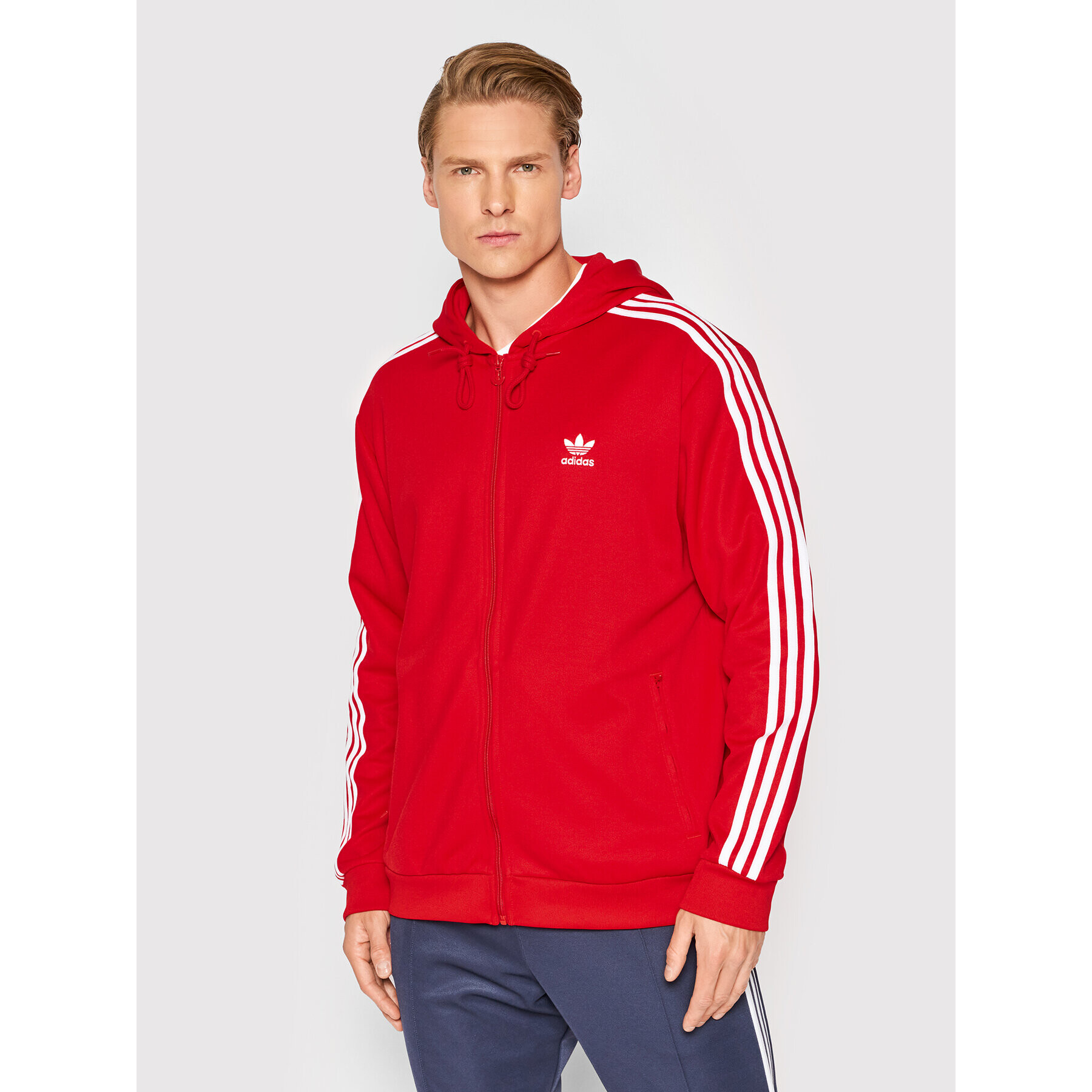 adidas Pulóver adicolor Classics Hooded Full Zip Track HB9513 Piros Standard Fit - Pepit.hu