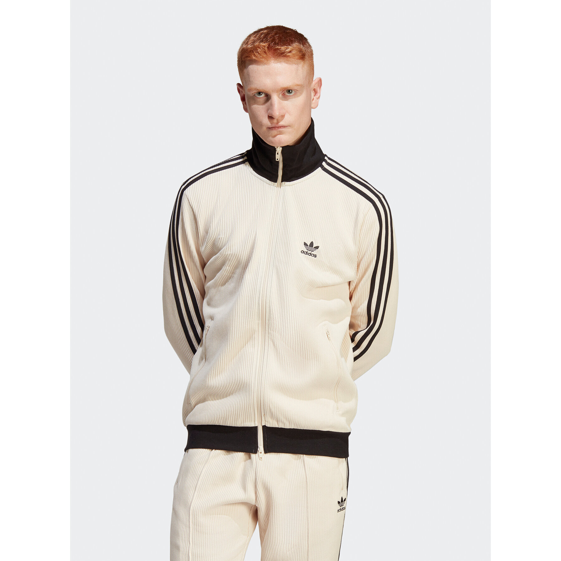 adidas Pulóver Adicolor Classics Waffle Beckenbauer Track Top HR3307 Bézs Slim Fit - Pepit.hu