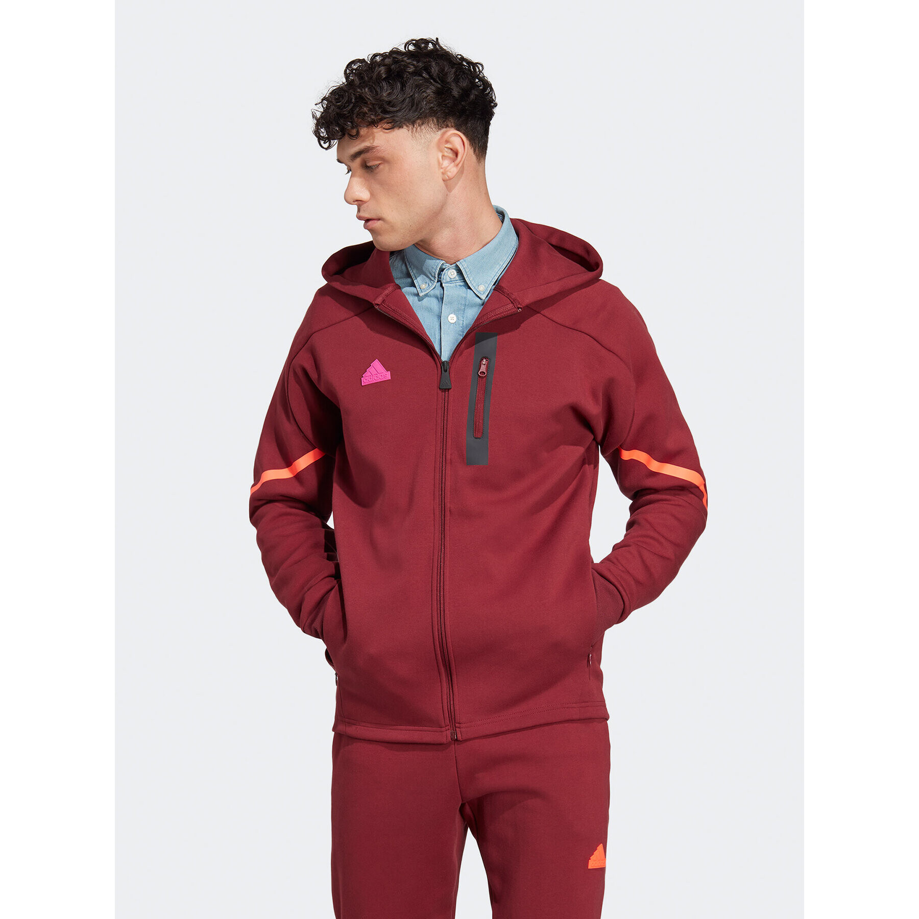 adidas Pulóver Designed for Gameday Full-Zip Hoodie IC8048 Piros Slim Fit - Pepit.hu