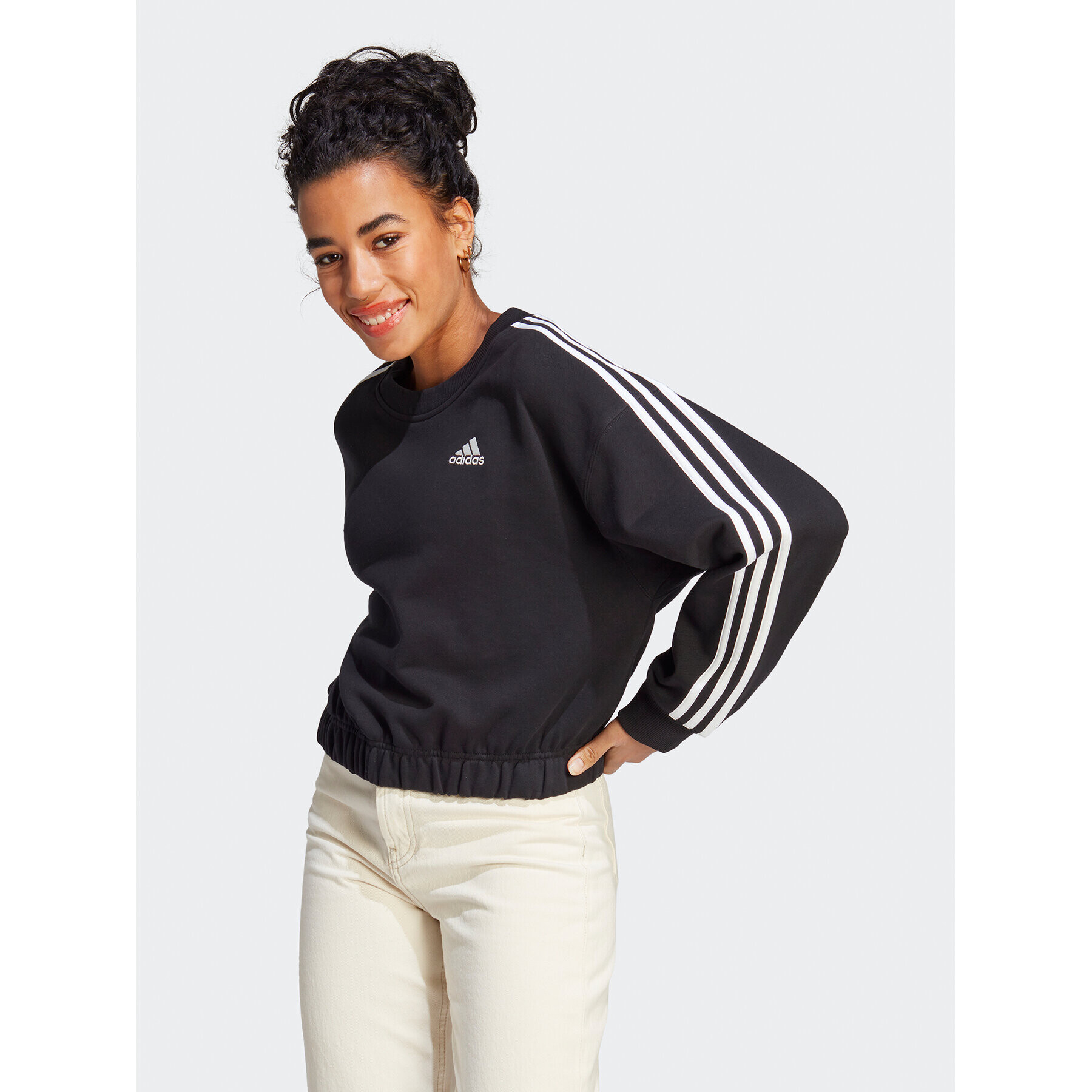 adidas Pulóver Essentials 3-Stripes Crop Sweatshirt HR4926 Fekete Loose Fit - Pepit.hu