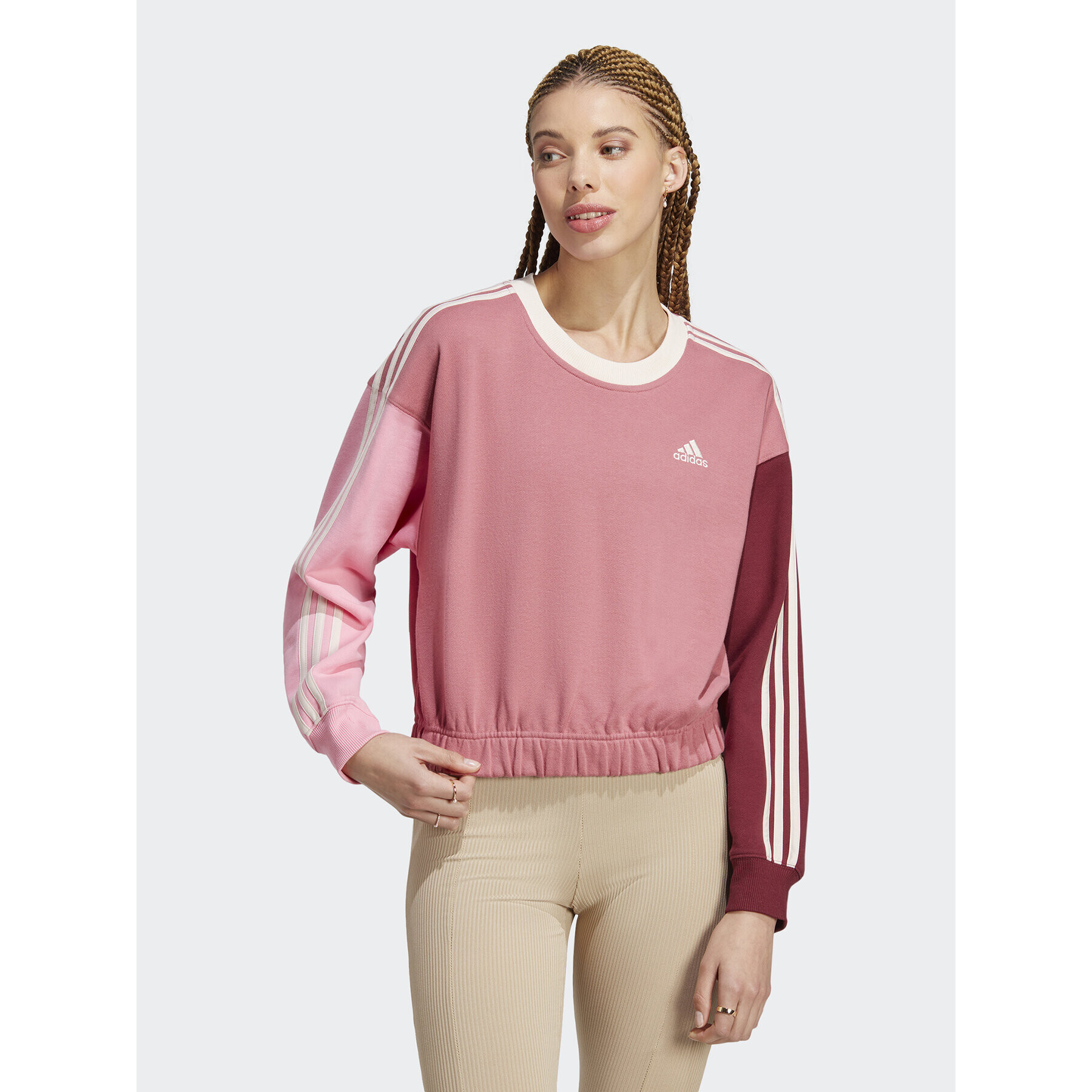 adidas Pulóver Essentials 3-Stripes Crop Sweatshirt IC9875 Rózsaszín Loose Fit - Pepit.hu