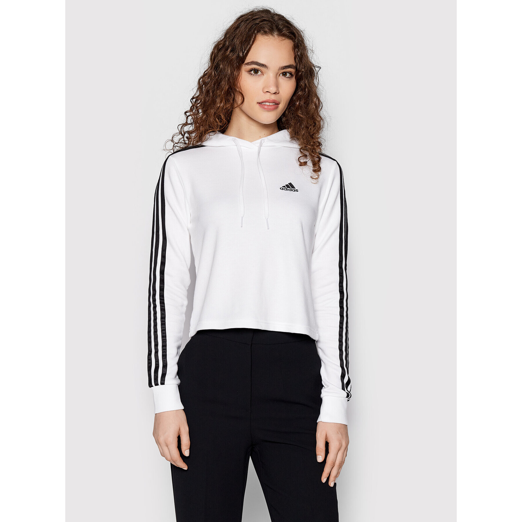 adidas Pulóver Essentials 3-Stripes GM5574 Fehér Loose Fit - Pepit.hu