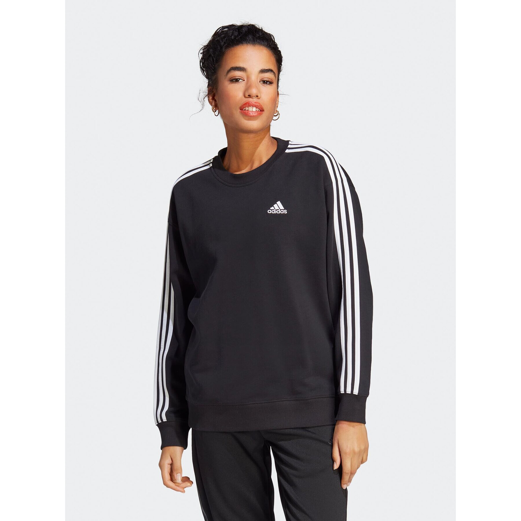 adidas Pulóver Essentials 3-Stripes Sweatshirt IC8766 Fekete Loose Fit - Pepit.hu