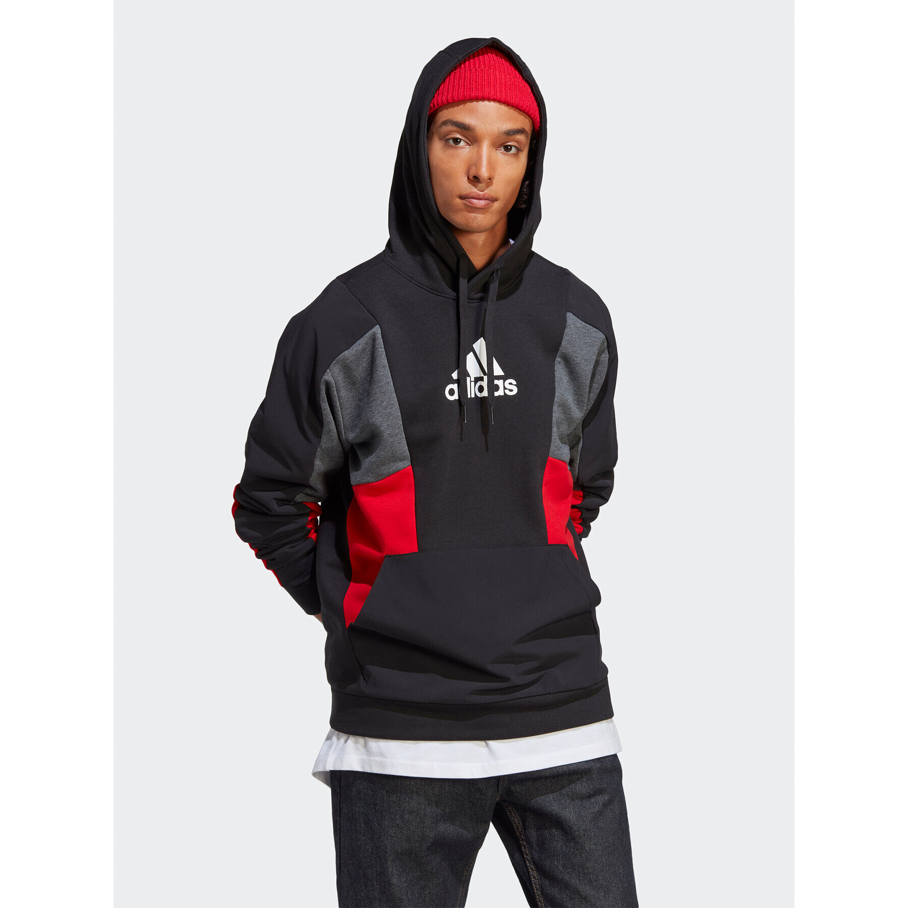 adidas Pulóver Essentials Colorblock Hoodie HY5929 Fekete Regular Fit - Pepit.hu