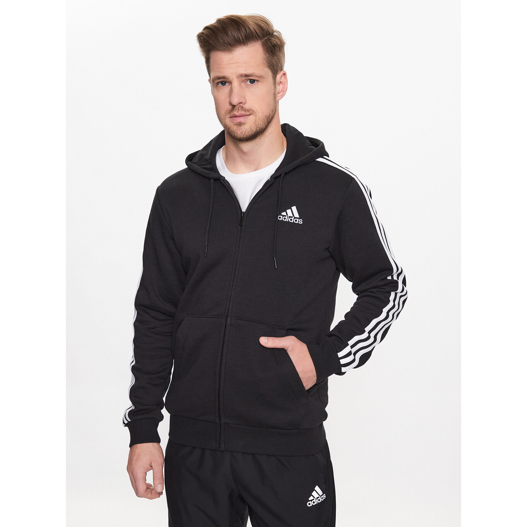 adidas Pulóver Essentials Fleece 3-Stripes Full-Zip Hoodie GK9051 Fekete Regular Fit - Pepit.hu