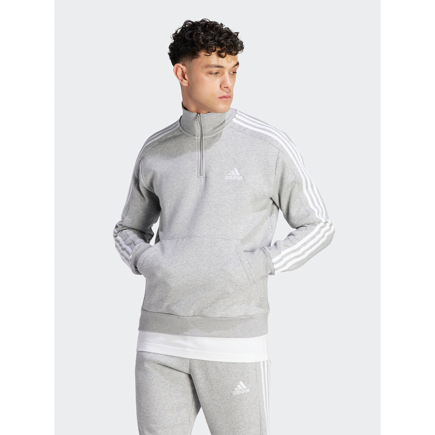 adidas Pulóver Essentials Fleece 3-Stripes IJ8905 Szürke Regular Fit - Pepit.hu