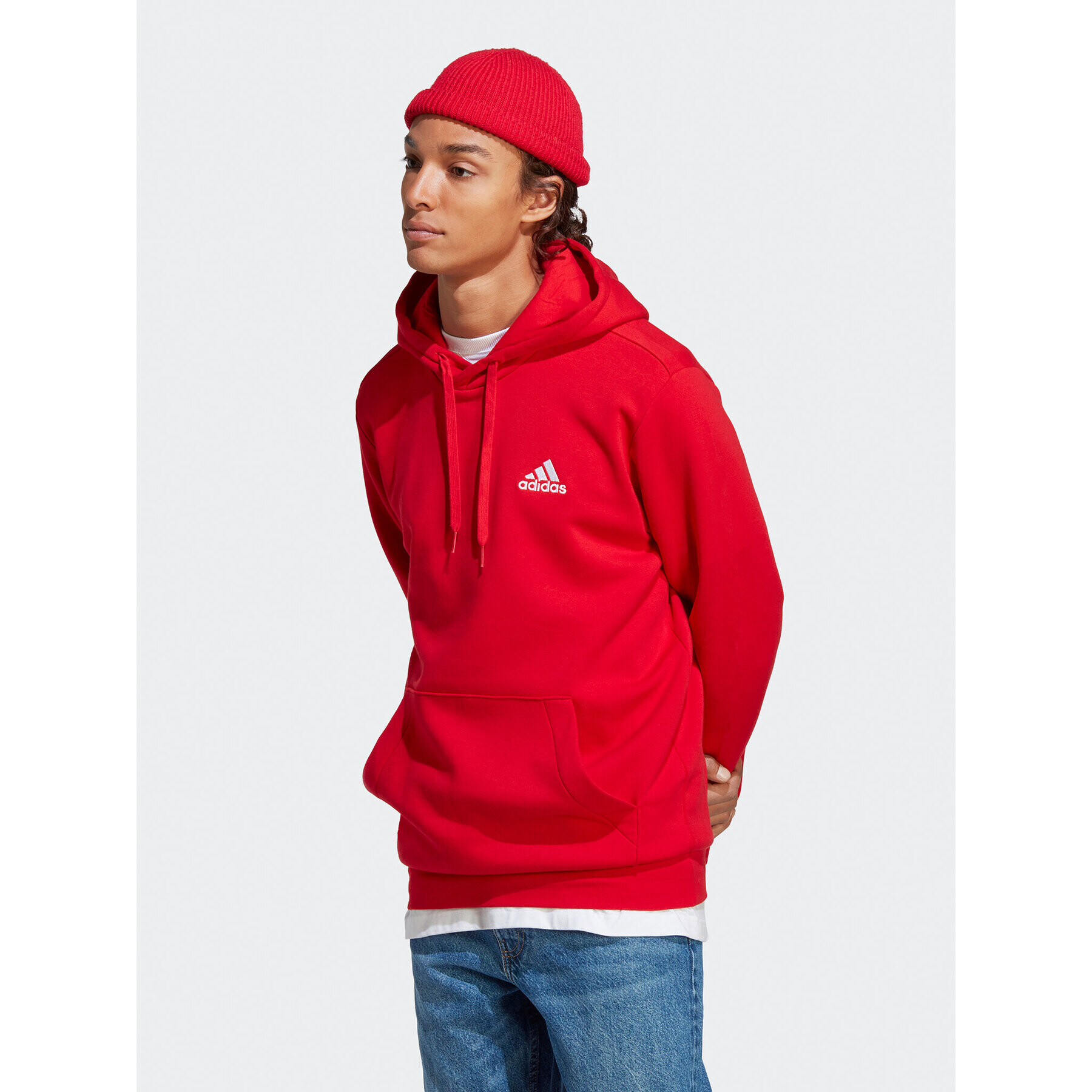 adidas Pulóver Essentials Fleece Hoodie H47018 Piros Regular Fit - Pepit.hu