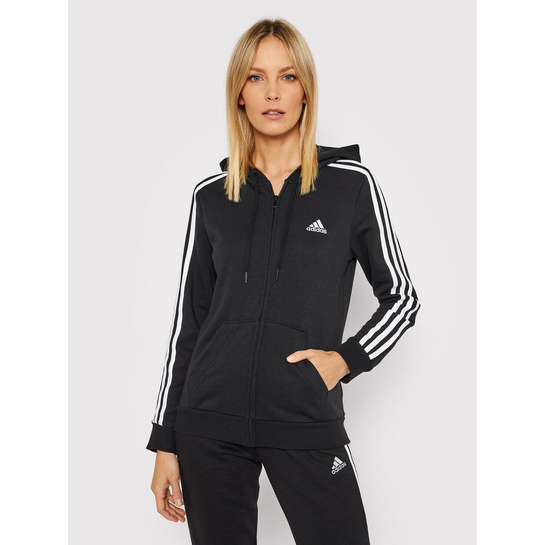 adidas Pulóver Essentials French Terry 3-Stripes Full-Zip GL0792 Fekete Regular Fit - Pepit.hu