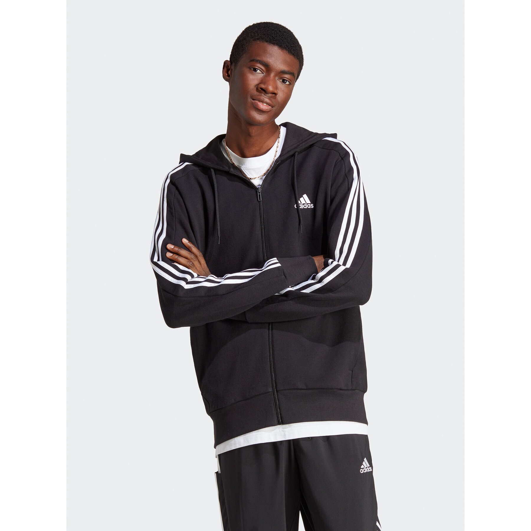 adidas Pulóver Essentials French Terry 3-Stripes Full-Zip Hoodie IC0433 Fekete Regular Fit - Pepit.hu