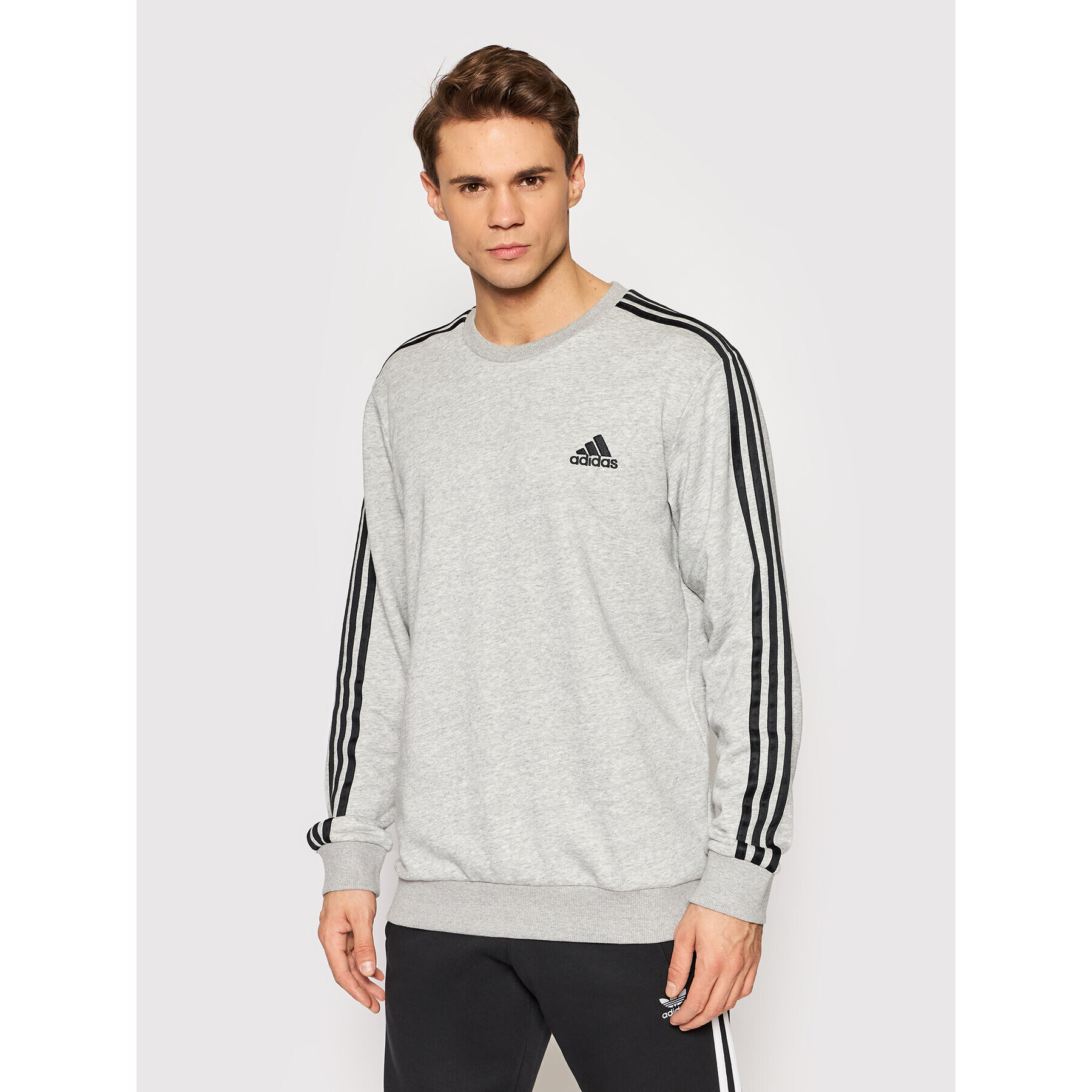 adidas Pulóver Essentials French Terry 3-Stripes GK9101 Szürke Regular Fit - Pepit.hu