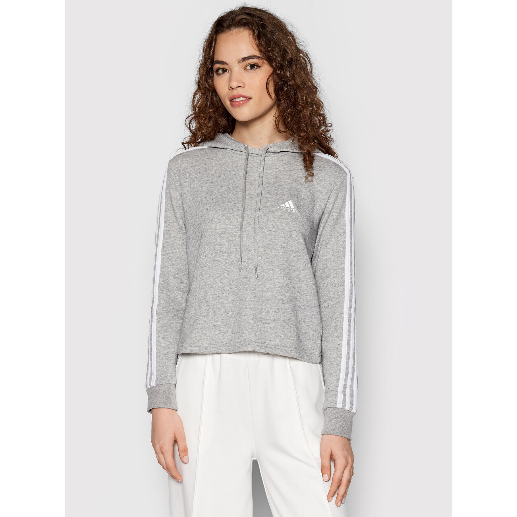 adidas Pulóver Essentias 3-Stripes GM5592 Szürke Loose Fit - Pepit.hu