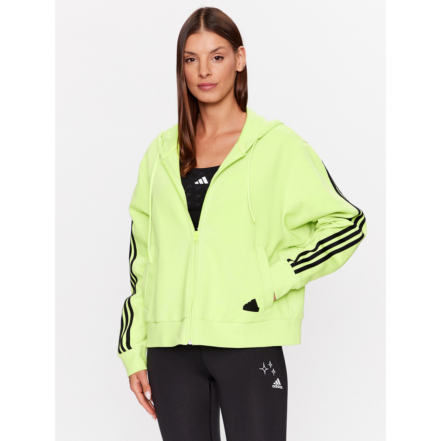 adidas Pulóver Future Icons 3-Stripes Full-Zip Hoodie IL3047 Zöld Loose Fit - Pepit.hu