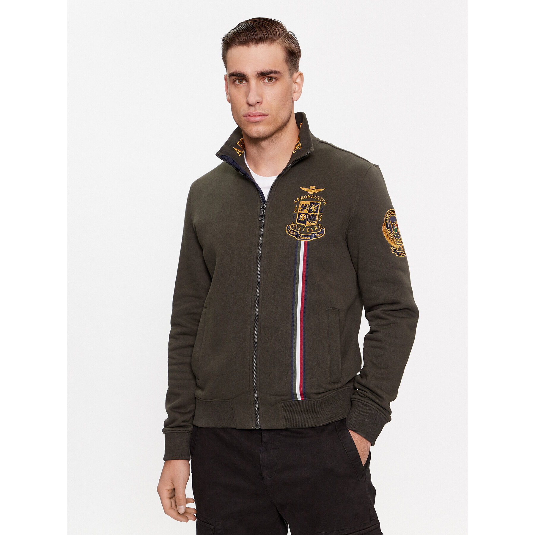 Aeronautica Militare Pulóver 232FE1848F532 Khaki Regular Fit - Pepit.hu