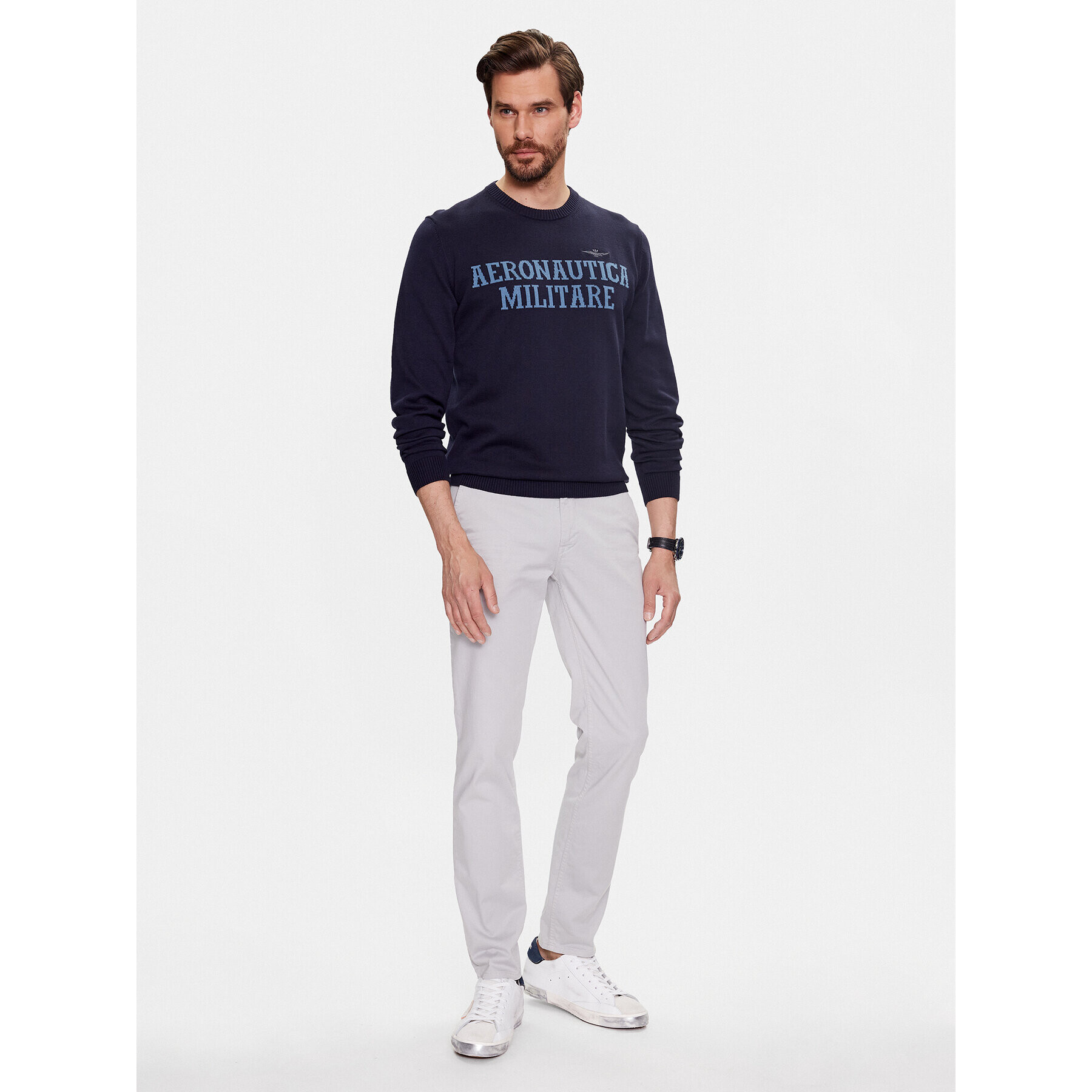 Aeronautica Militare Sweater 231MA1418L237 Sötétkék Regular Fit - Pepit.hu