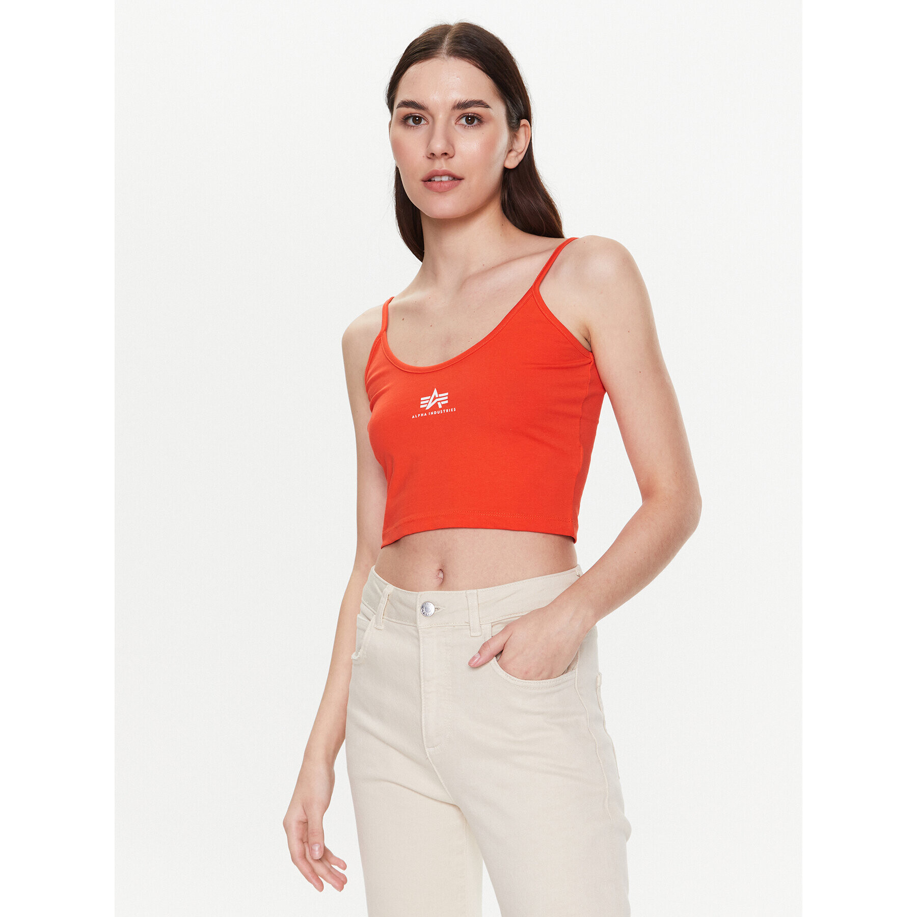 Alpha Industries Felső Basic Crop-Top SL Wmn 116082 Piros Cropped Fit - Pepit.hu