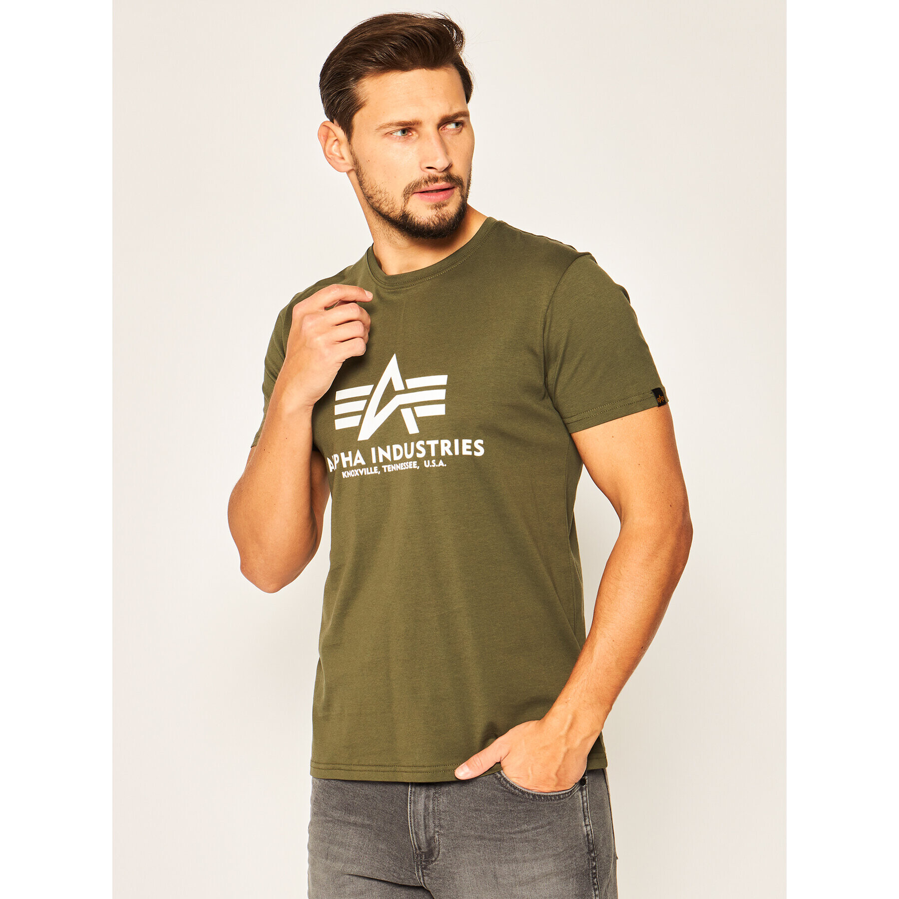 Alpha Industries Póló Basic 100501 Zöld Regular Fit - Pepit.hu