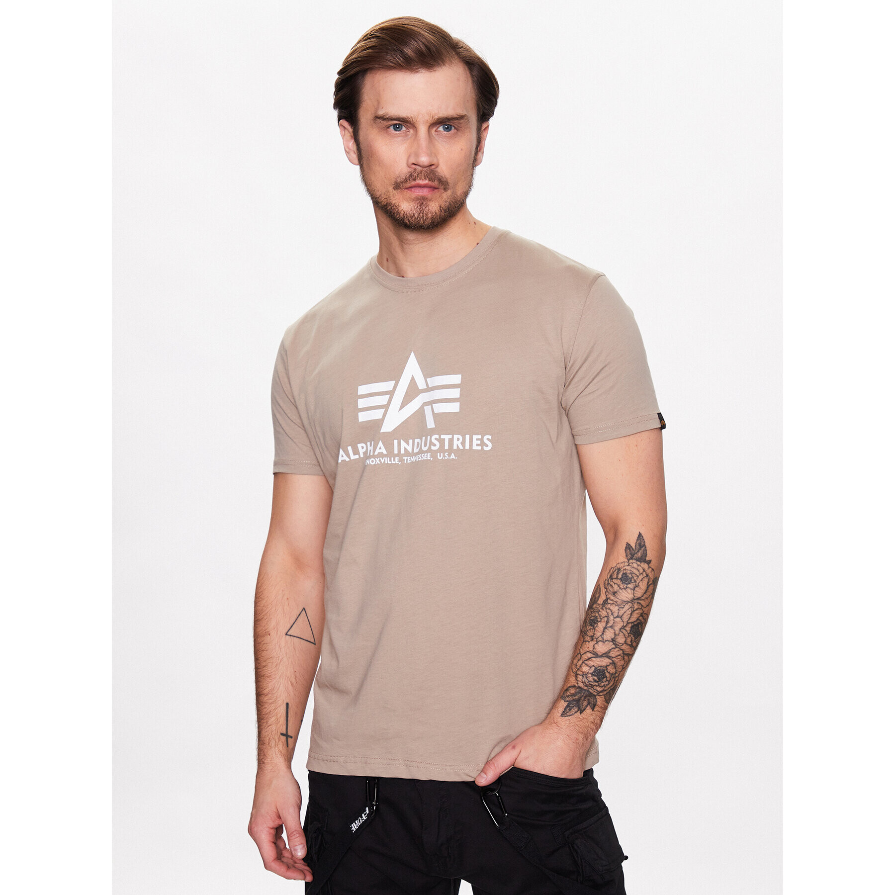 Alpha Industries Póló Basic T-Shirt Bézs Regular Fit - Pepit.hu