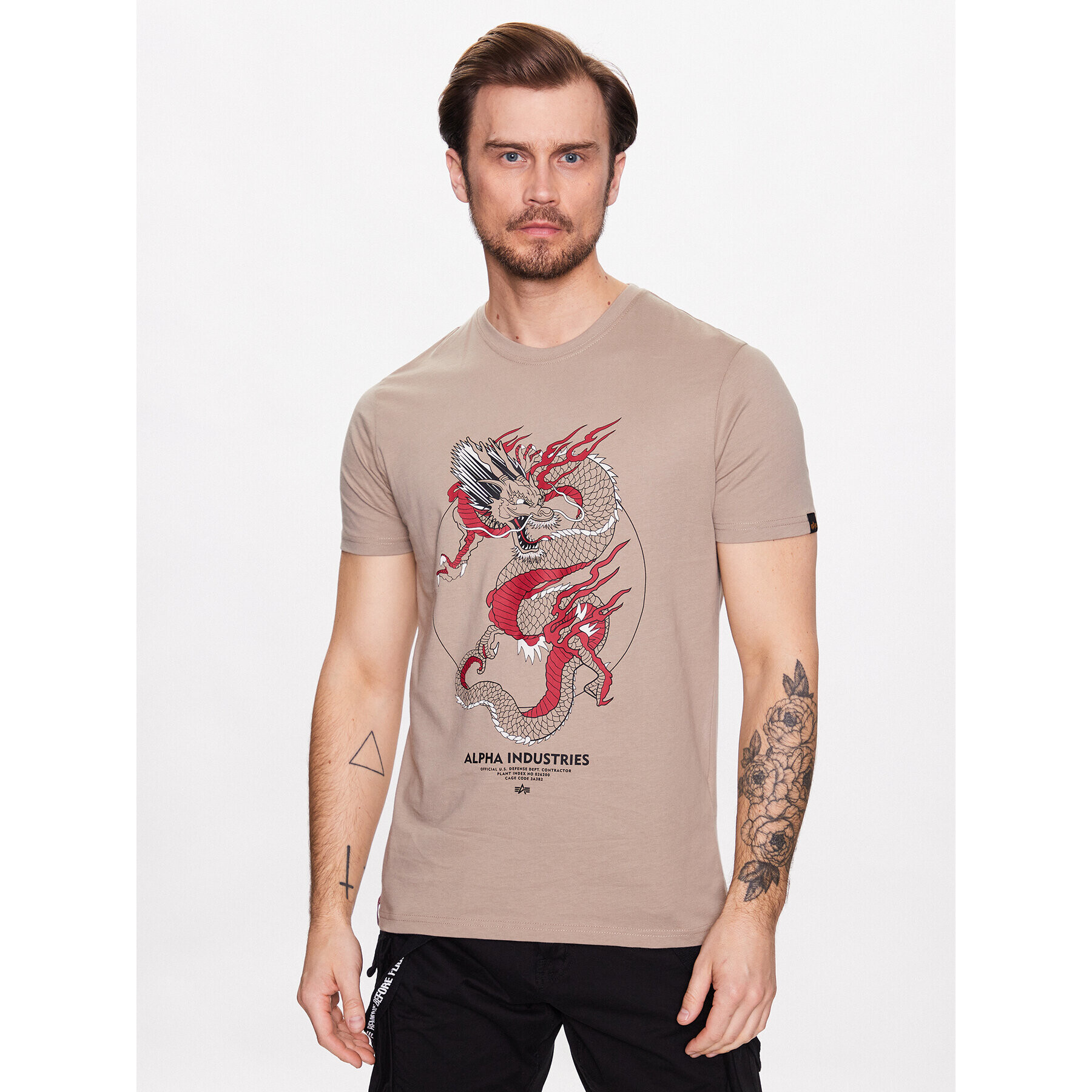 Alpha Industries Póló Hartage Dragon T 106506 Bézs Regular Fit - Pepit.hu