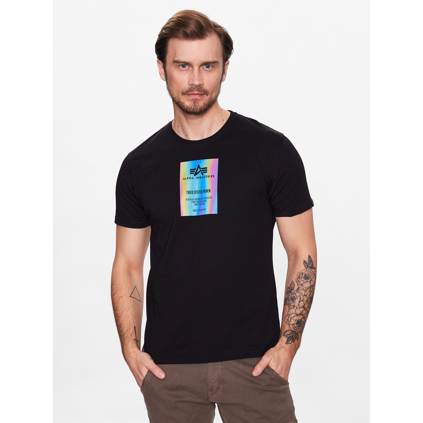 Alpha Industries Póló Rainbow Reflective Label T 126501RR Fekete Regular Fit - Pepit.hu