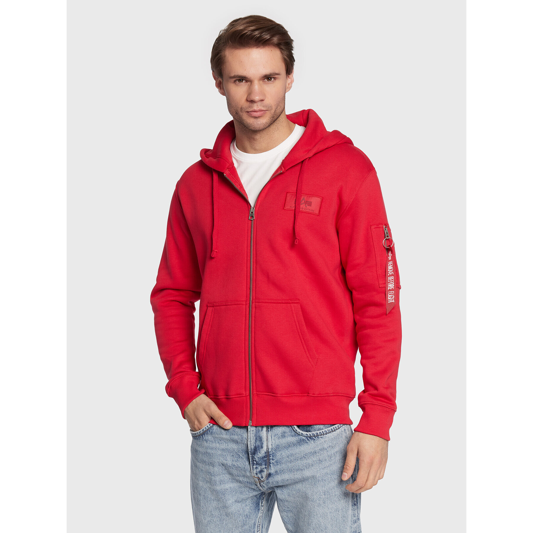 Alpha Industries Pulóver Back Print Zip 128342 Piros Regular Fit - Pepit.hu