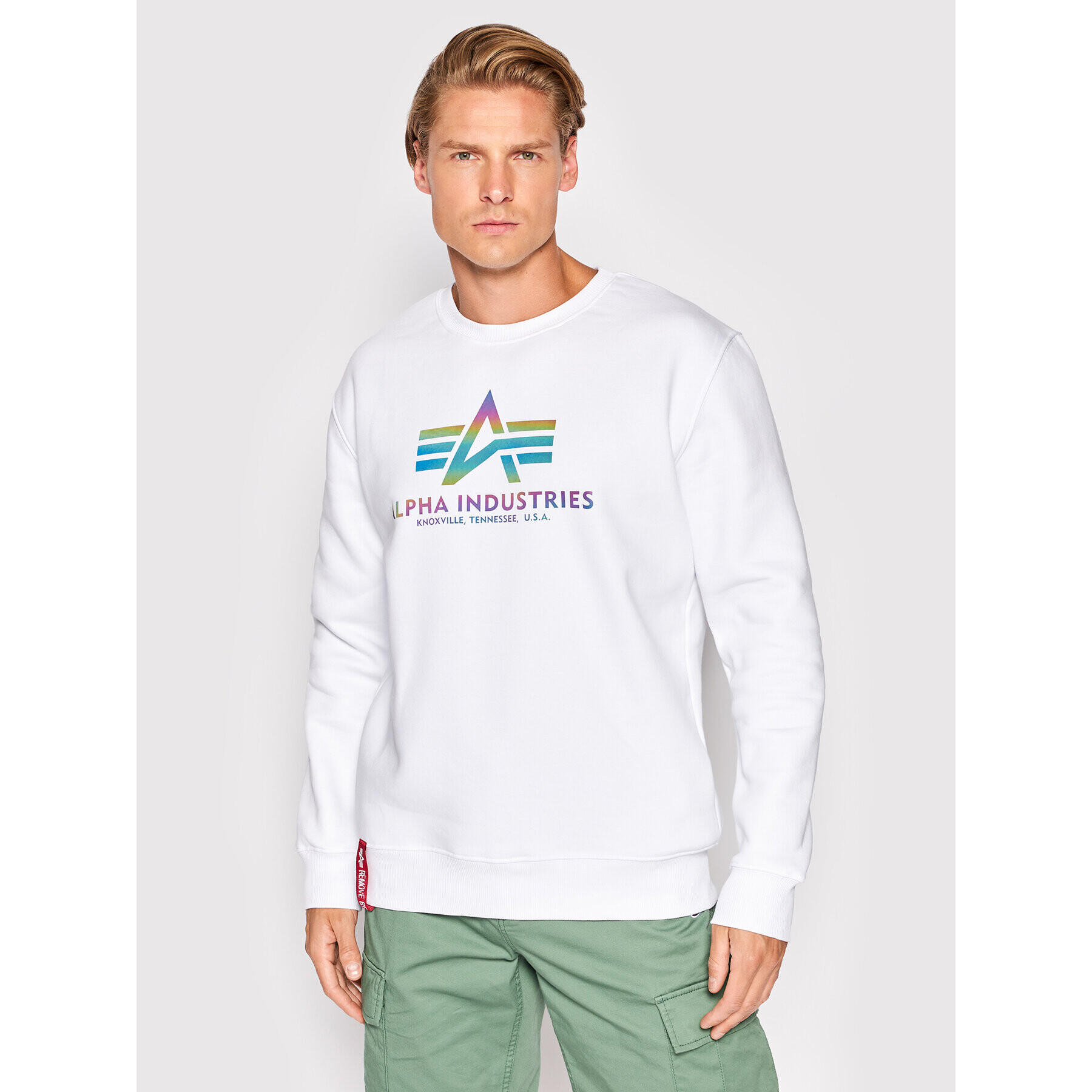 Alpha Industries Pulóver Basic Rainbow Print 178302RR Fehér Regular Fit - Pepit.hu