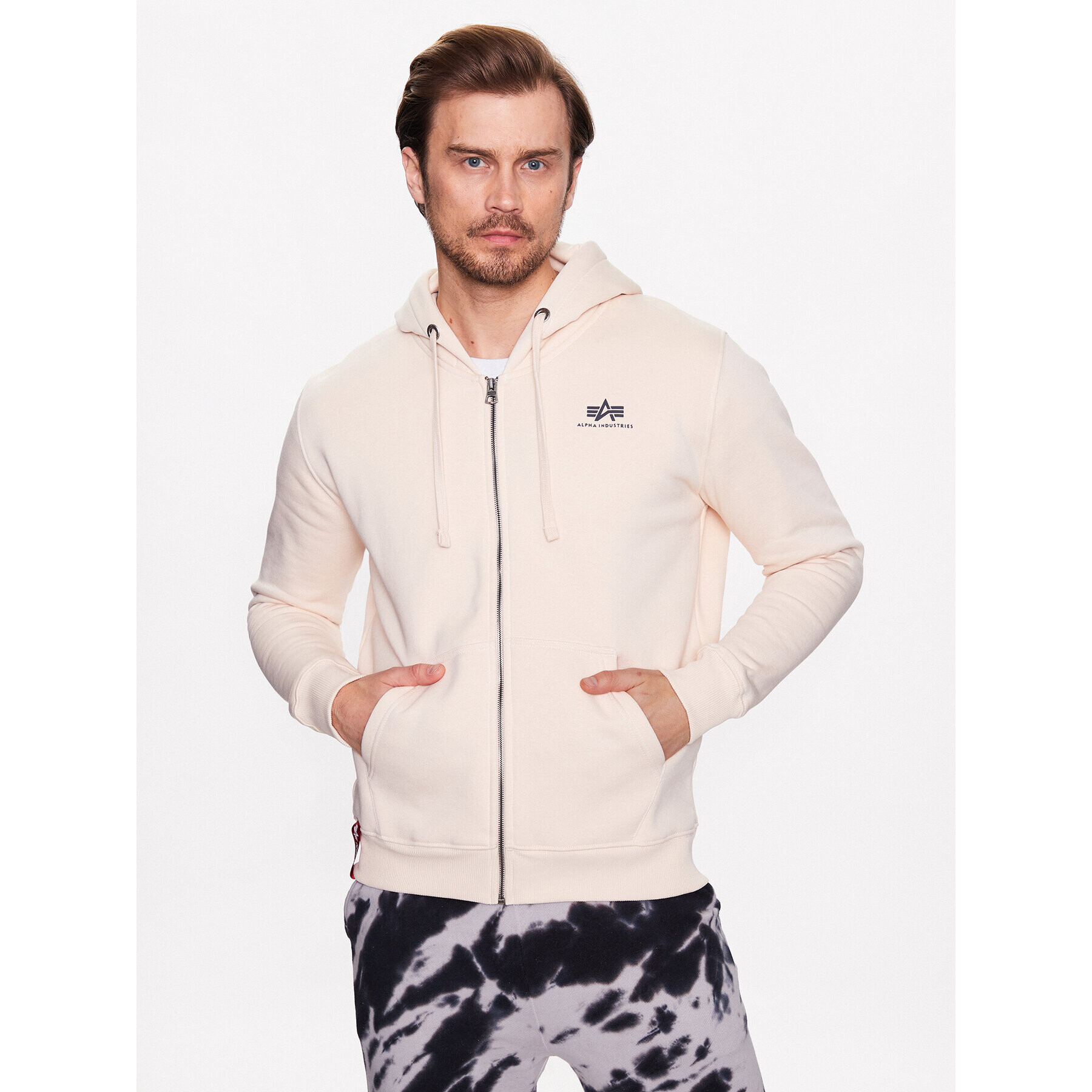 Alpha Industries Pulóver Basic Zip 118342 Bézs Regular Fit - Pepit.hu