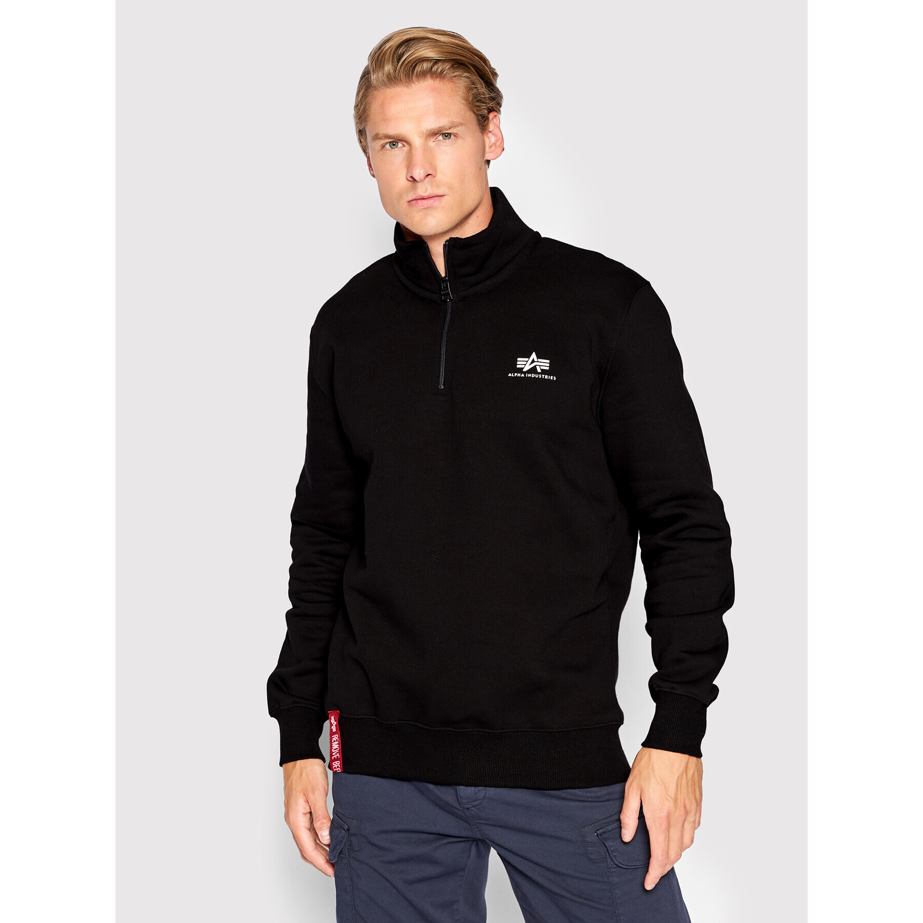 Alpha Industries Pulóver Half Zip 108308 Fekete Regular Fit - Pepit.hu