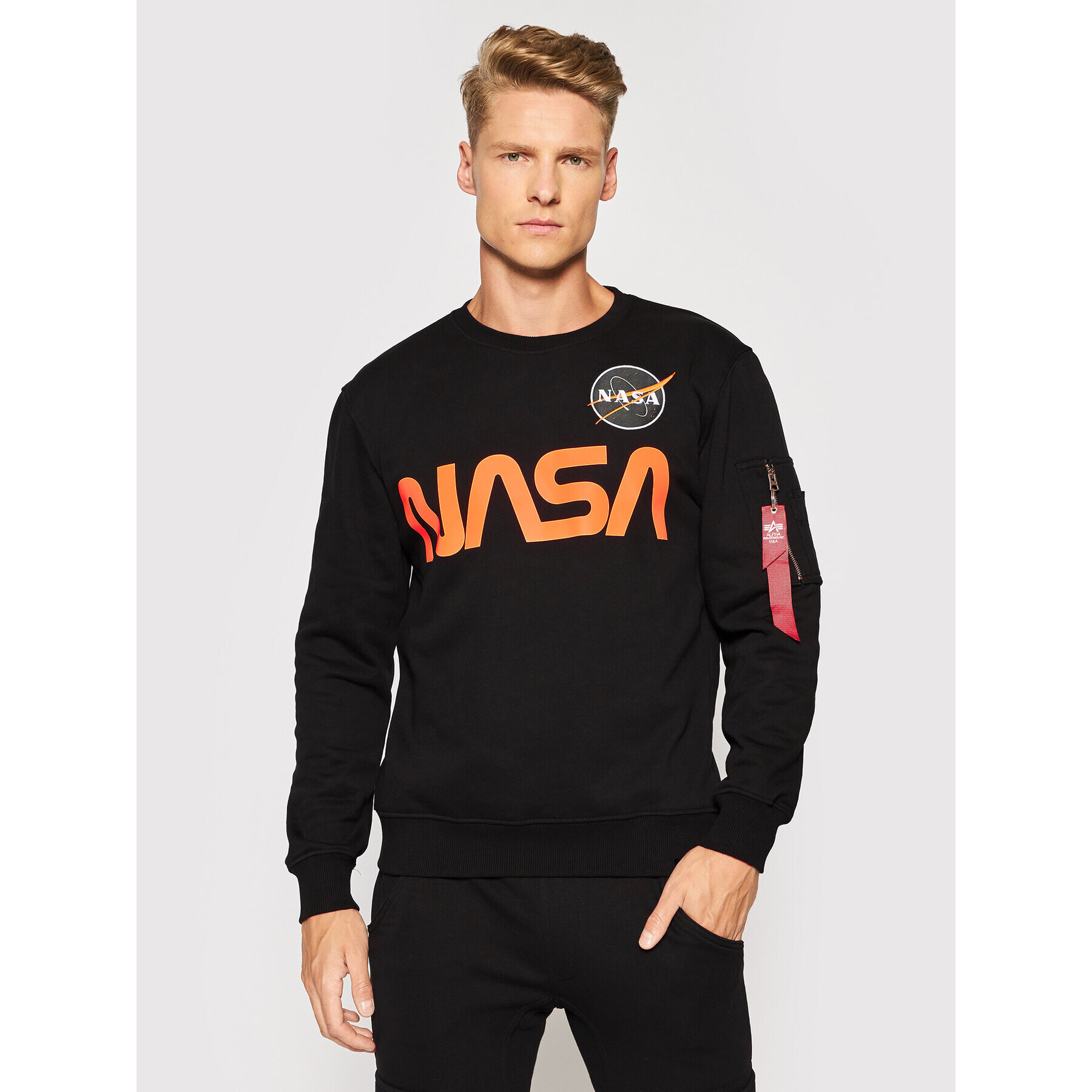 Alpha Industries Pulóver NASA Reflective 178309 Fekete Regular Fit - Pepit.hu