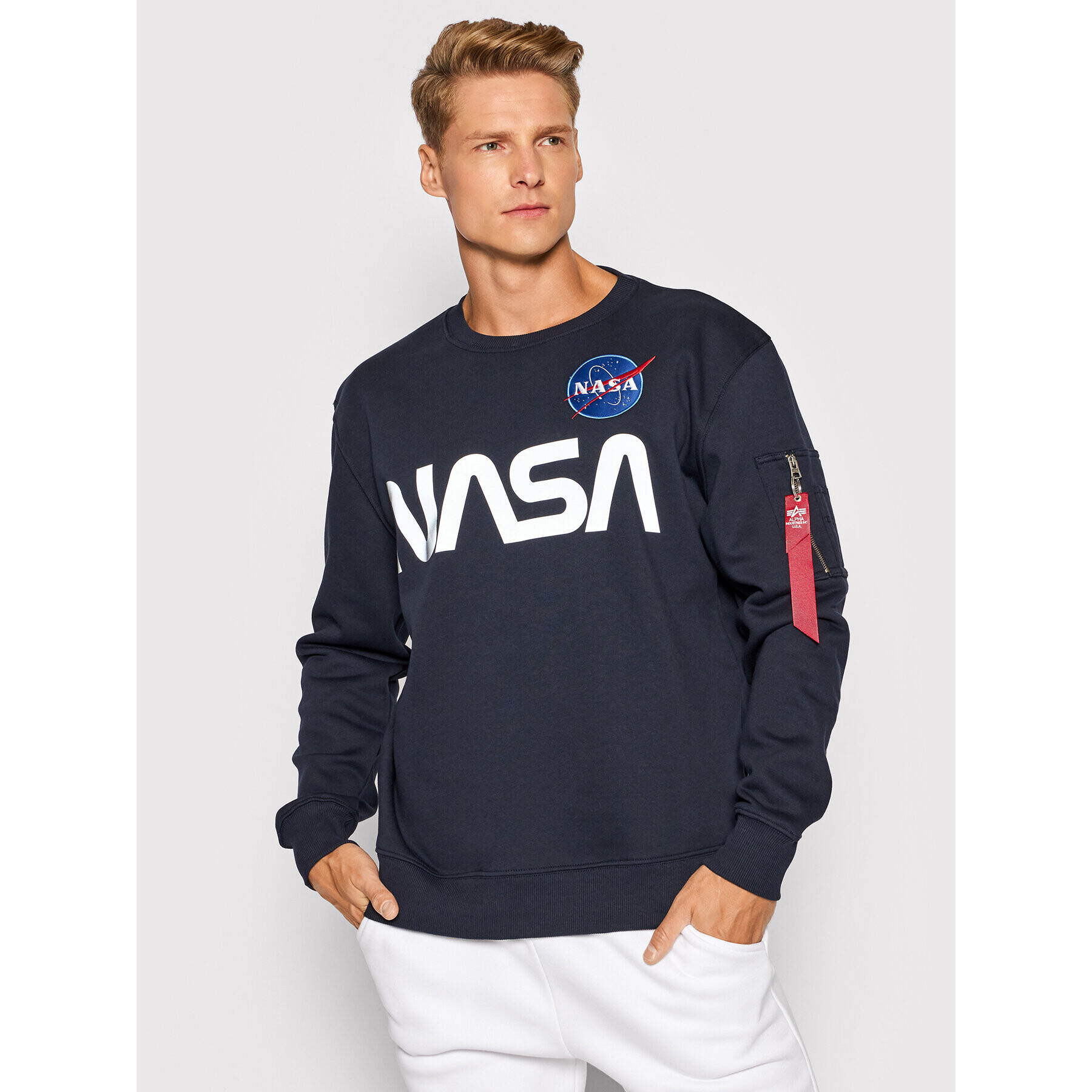 Alpha Industries Pulóver Nasa Reflective 178309 Sötétkék Regular Fit - Pepit.hu